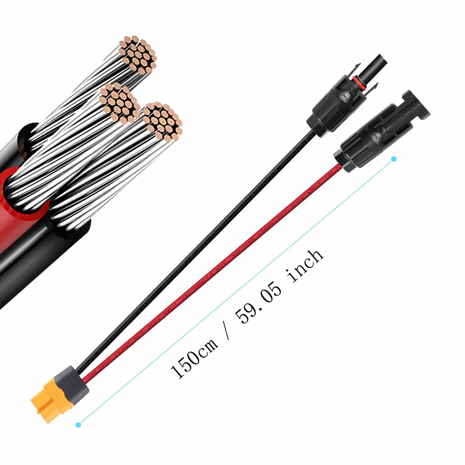 Solarny kabel do ładowania, wtyczka solarna na XT60, adapter wtyczka, panel słoneczny, przedłużacz 12 AWG, kompatybilny z Ecoflow DELTA River 2 Max Pro Mini Bluetti, generator solarny