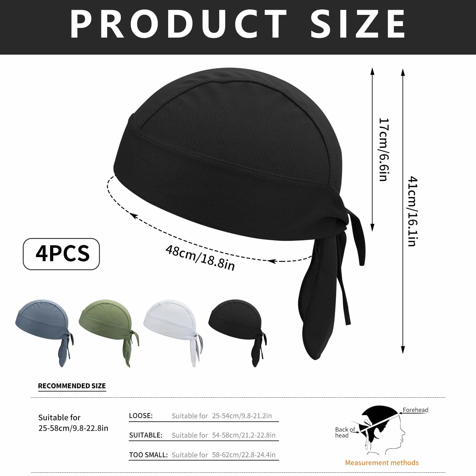 Bekecidi 4-pak bandana dla mężczyzn, sportowa oddychająca czapka rowerowa, ochrona przed słońcem, opaska na głowę, bandana, do wspinaczki na świeżym powietrzu, biegania, wędrówek, wielobarwny, 1