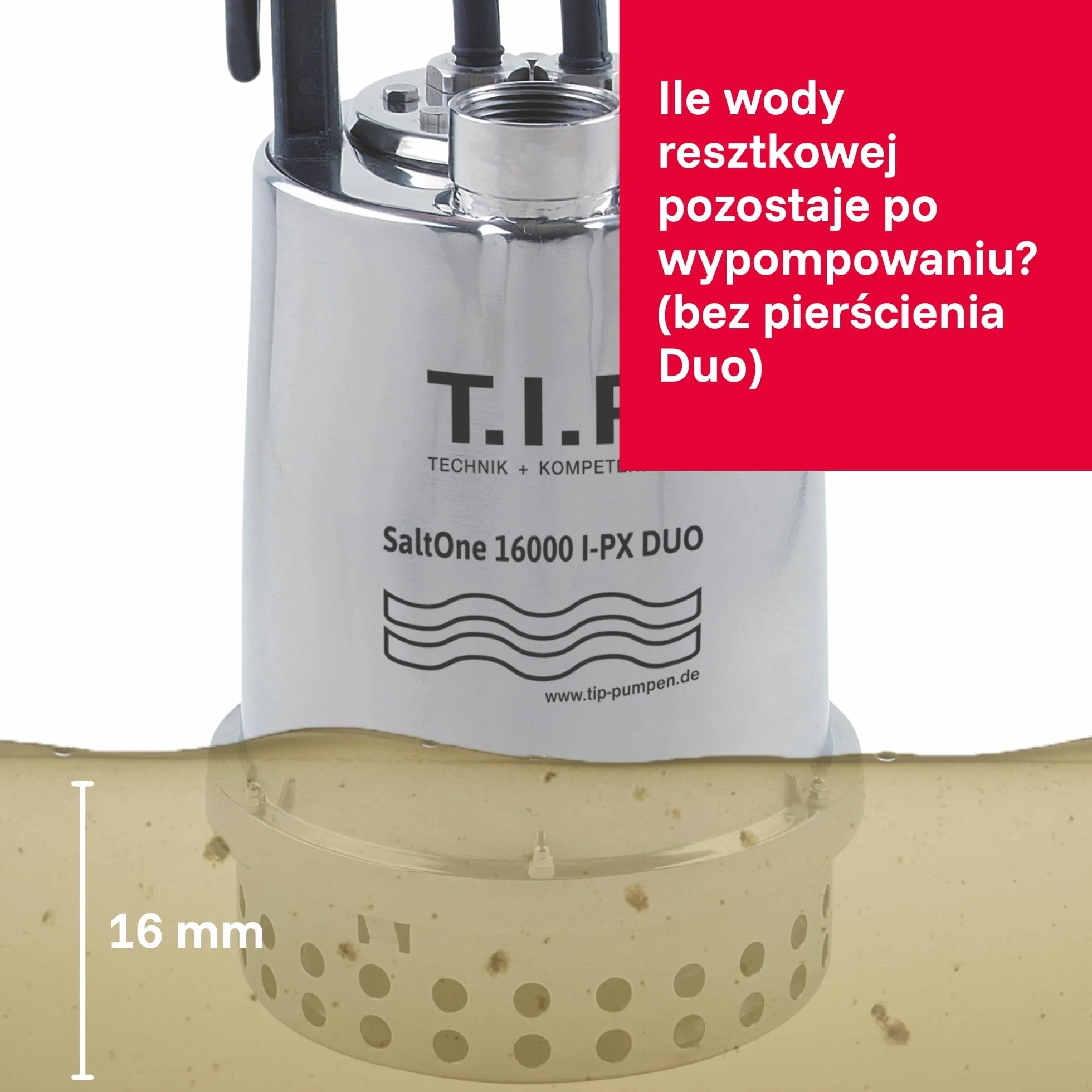 T.I.P. 2w1 Zanurzalna Pompa do Brudnej Wody - Pompa do Wody Słonej ze Stali Nierdzewnej (16 000 l/h, 1mm Płaskie Zasysanie z Pierścieniem DUO) SaltOne 16000 I-PX DUO, 30276