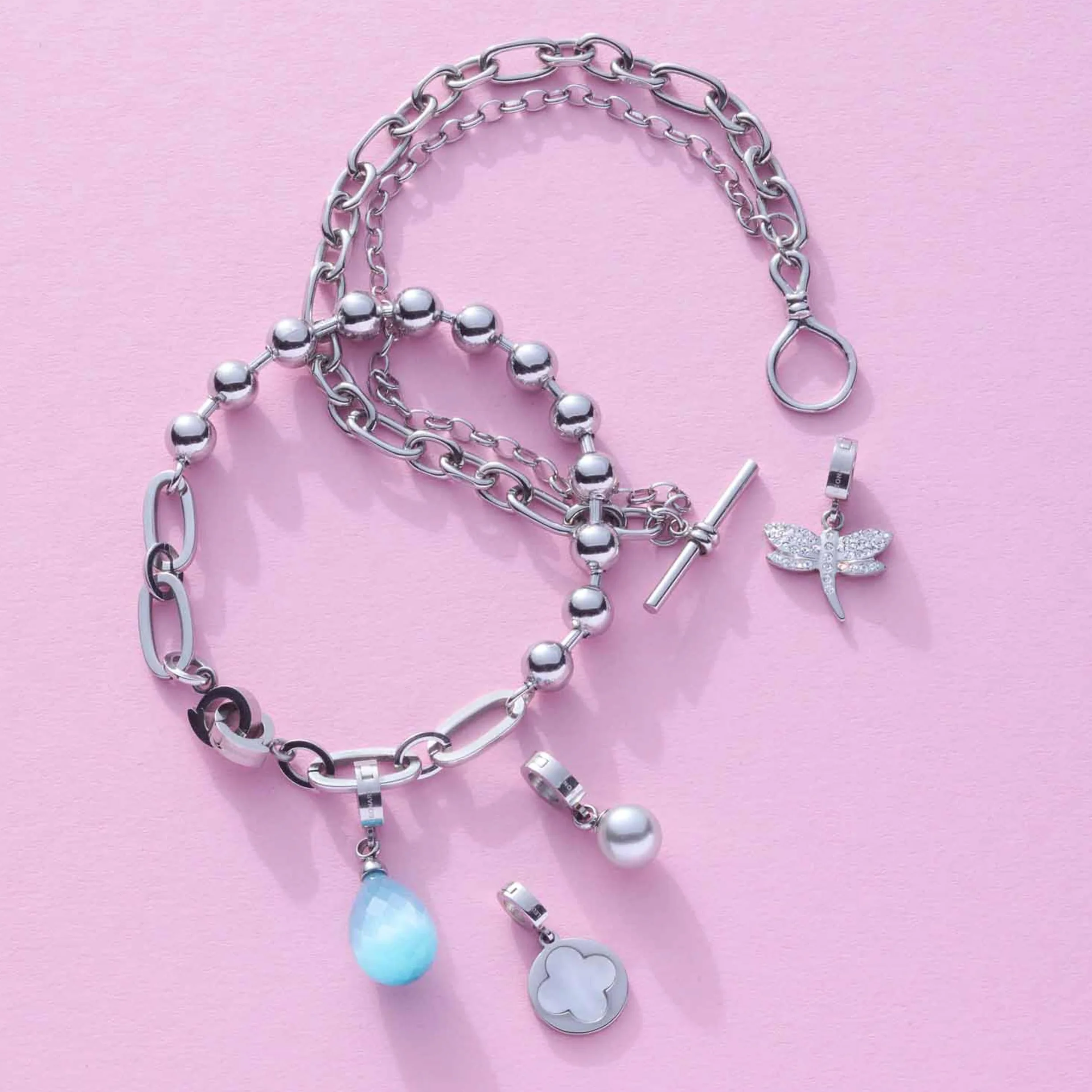 JEWELS BY LEONARDO zawieszka Clip & Mix Lizzy • zawieszka na łańcuszek ze stali nierdzewnej w kolorze srebrnym • pastelowy niebieski Catseye • Biżuteria prezent dla kobiet • 024969, 3 cm, Stal