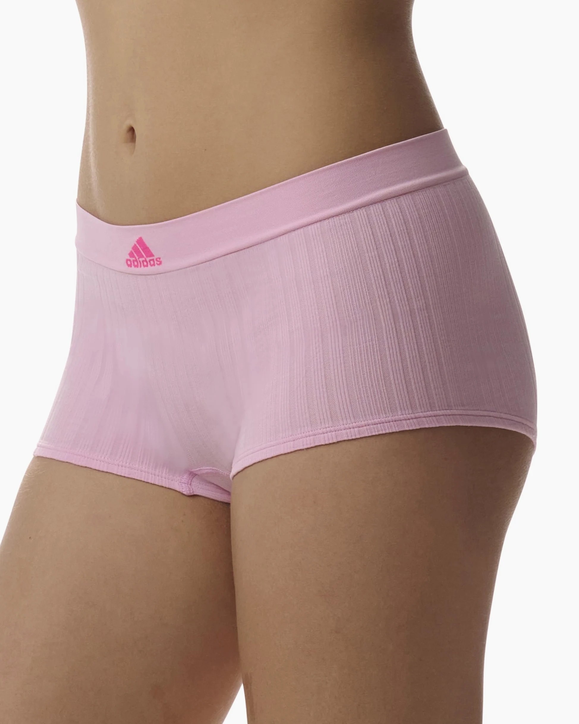 adidas Damskie krótkie majtki chłopięce, Wonder Pink żebrowany/biały/fioletowy odcień, S