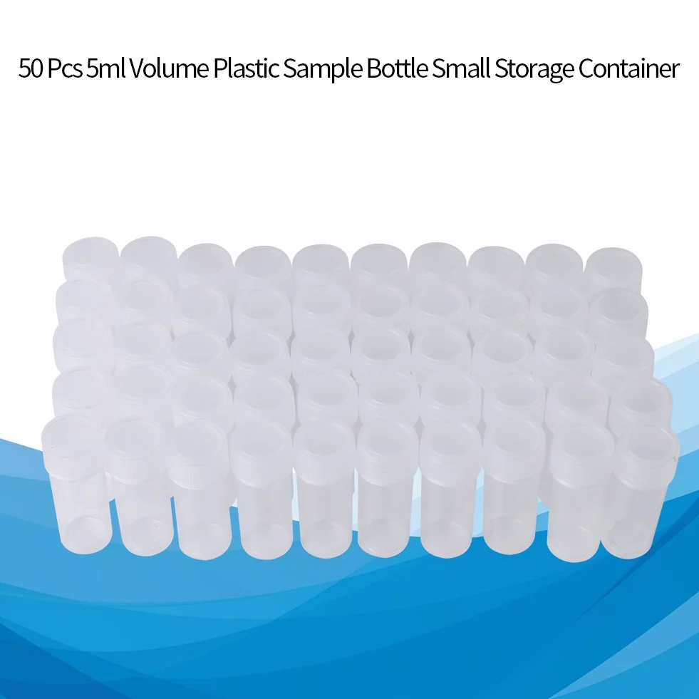 50szt 5ml Plastikowe butelki na próbki, małe, przezroczyste butelki, podróżne plastikowe probówki, nakrętki do fiolek, przezroczyste nakrętki z uszczelką