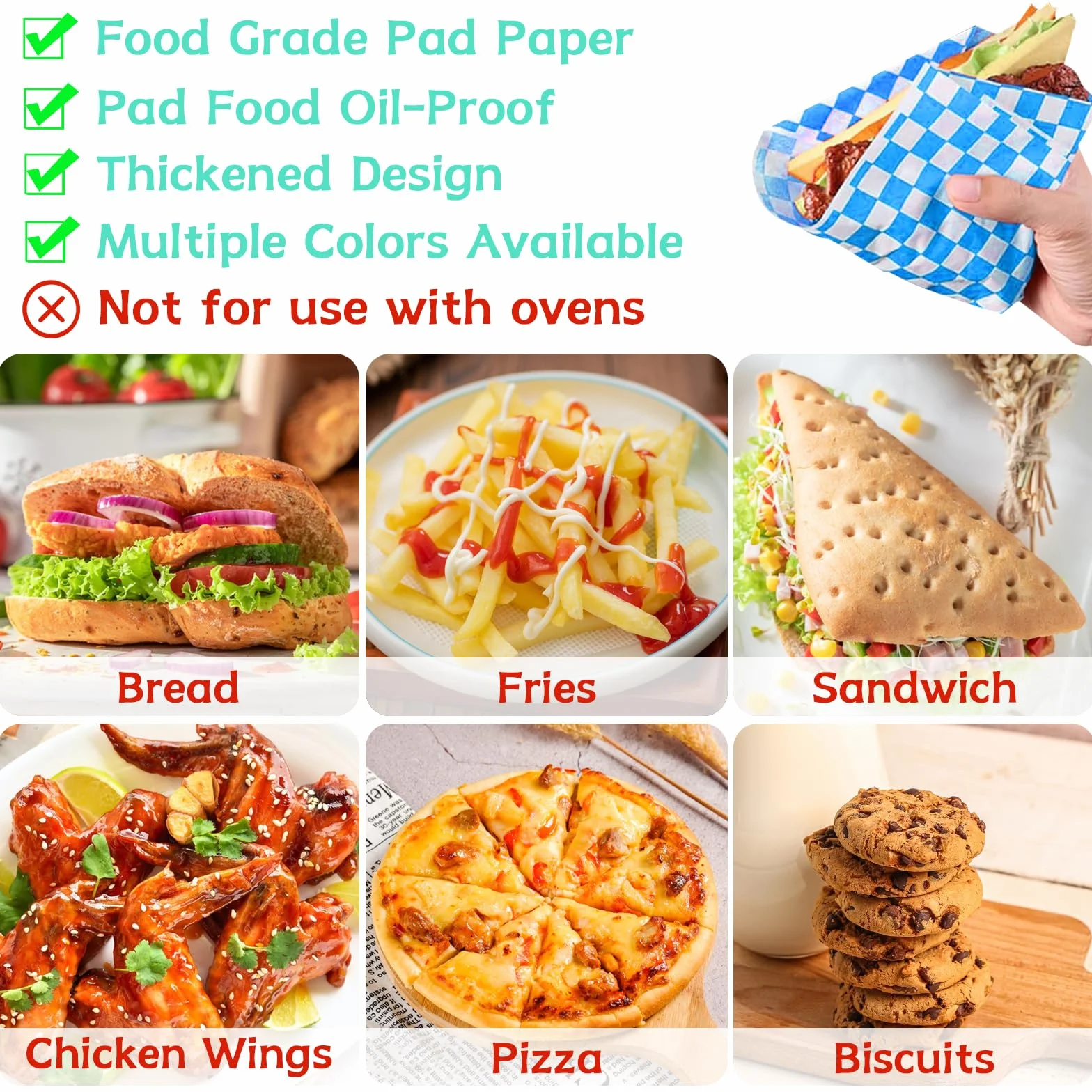 120 arkuszy tłustego papieru do pakowania żywności, 30 x 30 cm, jednorazowy papier odporny na tłuszcz, nieprzywierający, woskowany, do ciast, kanapek, burgerów