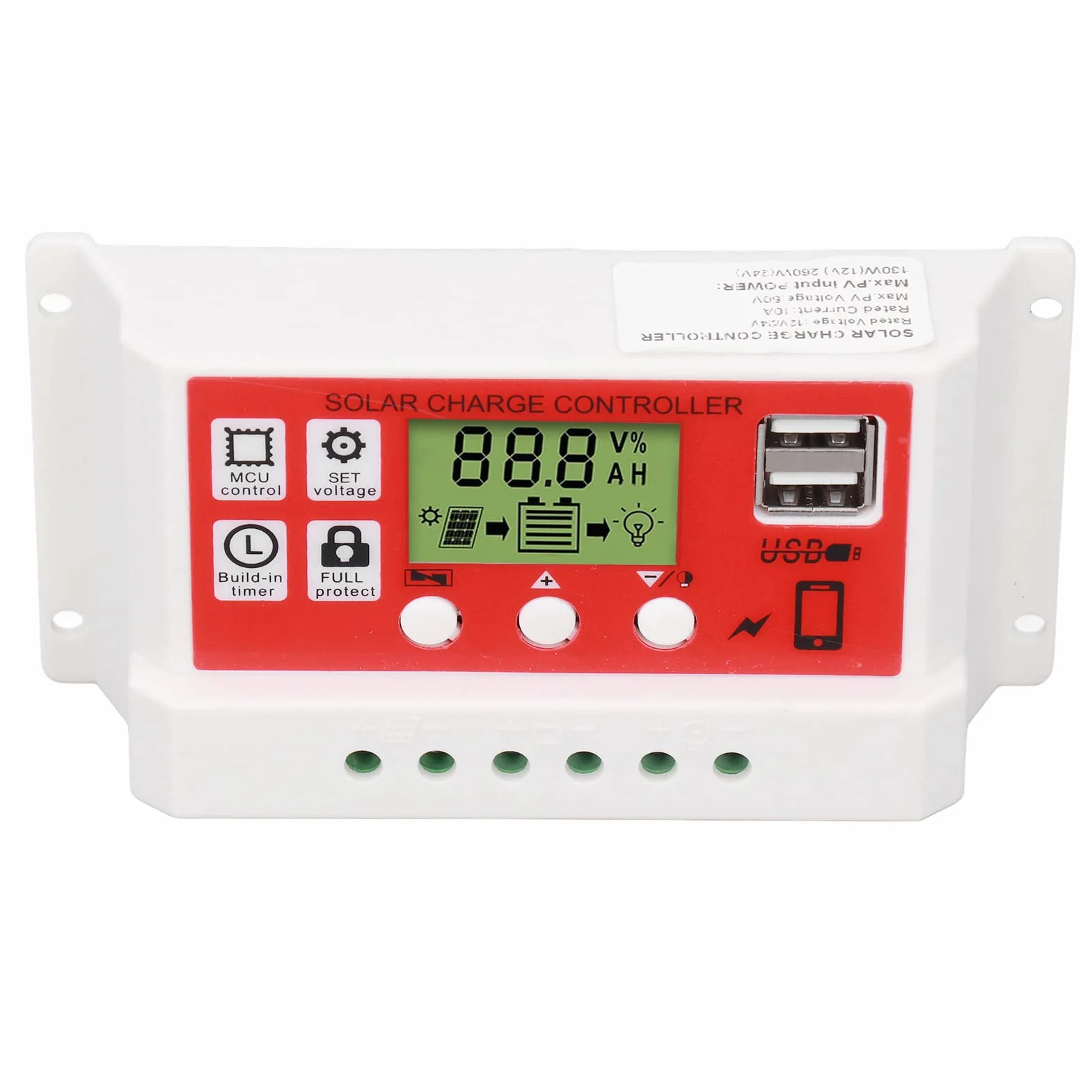 Podwójny Regulator ładowania Słonecznego USB, Inteligentny Regulator 30A z Wyświetlaczem LCD do Baterii Panelu Słonecznego, Regulowany (10A)