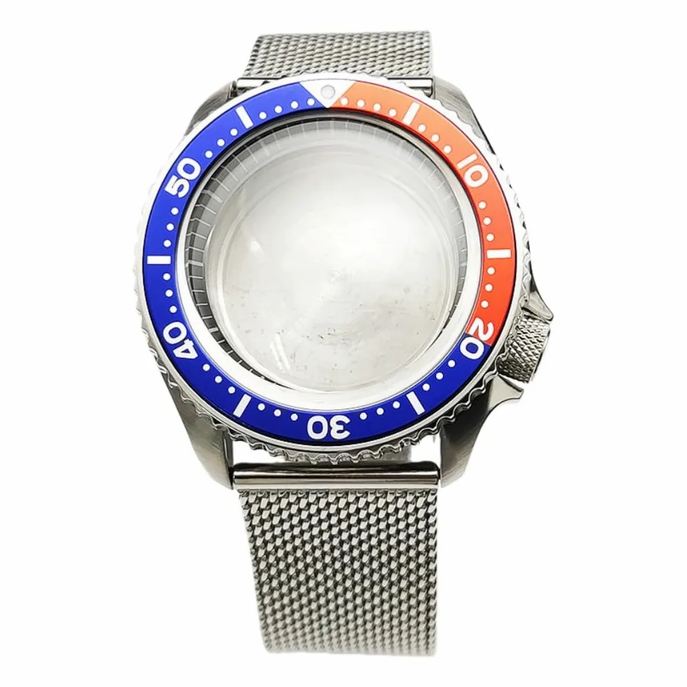 42mm Bubble Szafir Koperta Zegarka Kit z Mesh Pasek, Pasuje dla NH35 NH36 Mechanizm 28,5 Tarcza, 3.8 Korona Nurkowa Koperta Zegarka dla Seiko SKX007
