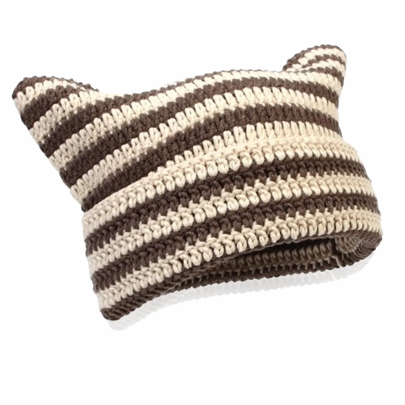 JAWAI Czapka z uszami kota Y2k Cat Beanie dzianina beżowy curry 56-58 cm