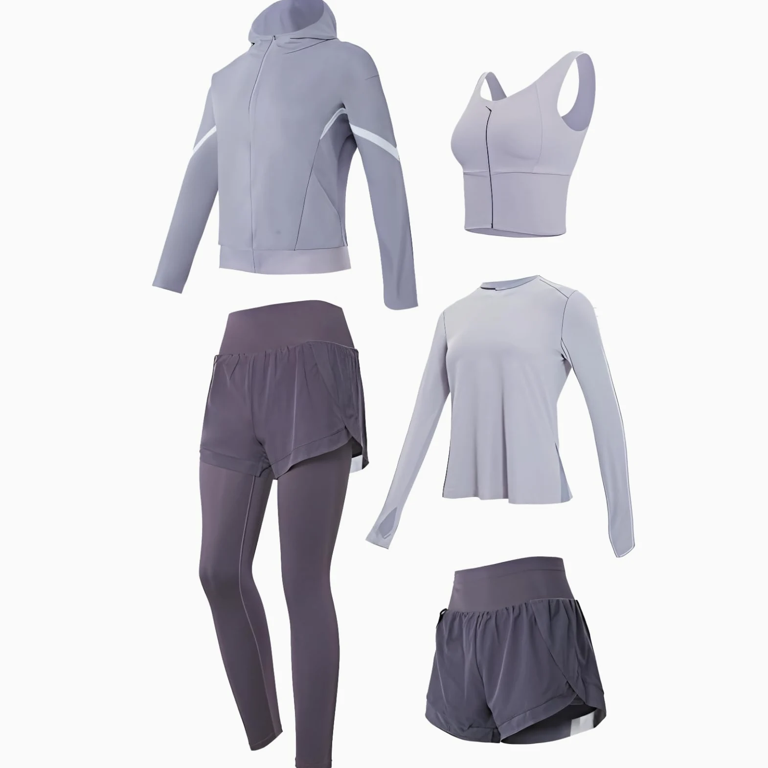 Damski 5-częściowy zestaw strojów do jogi, odzież sportowa z długim rękawem, wbudowany biustonosz tank, XL, bluza z kapturem i rozciągliwa, odprowadzająca wilgoć tkanina na siłownię