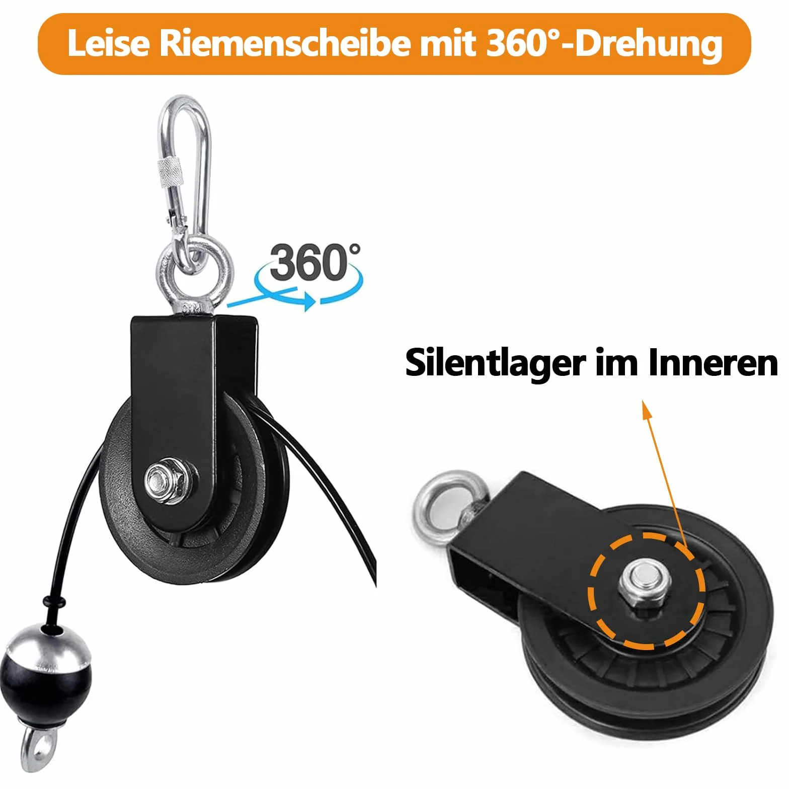 Kółka zwrotne, 2 szt. rolki linowe z uchwytem mocującym U, 360° kabel Pulley, rolka zwrotna z karabińczykiem, rolki zwrotne do lin, blok rolek zwrotnych, akcesoria do huśtawek, linka do prania