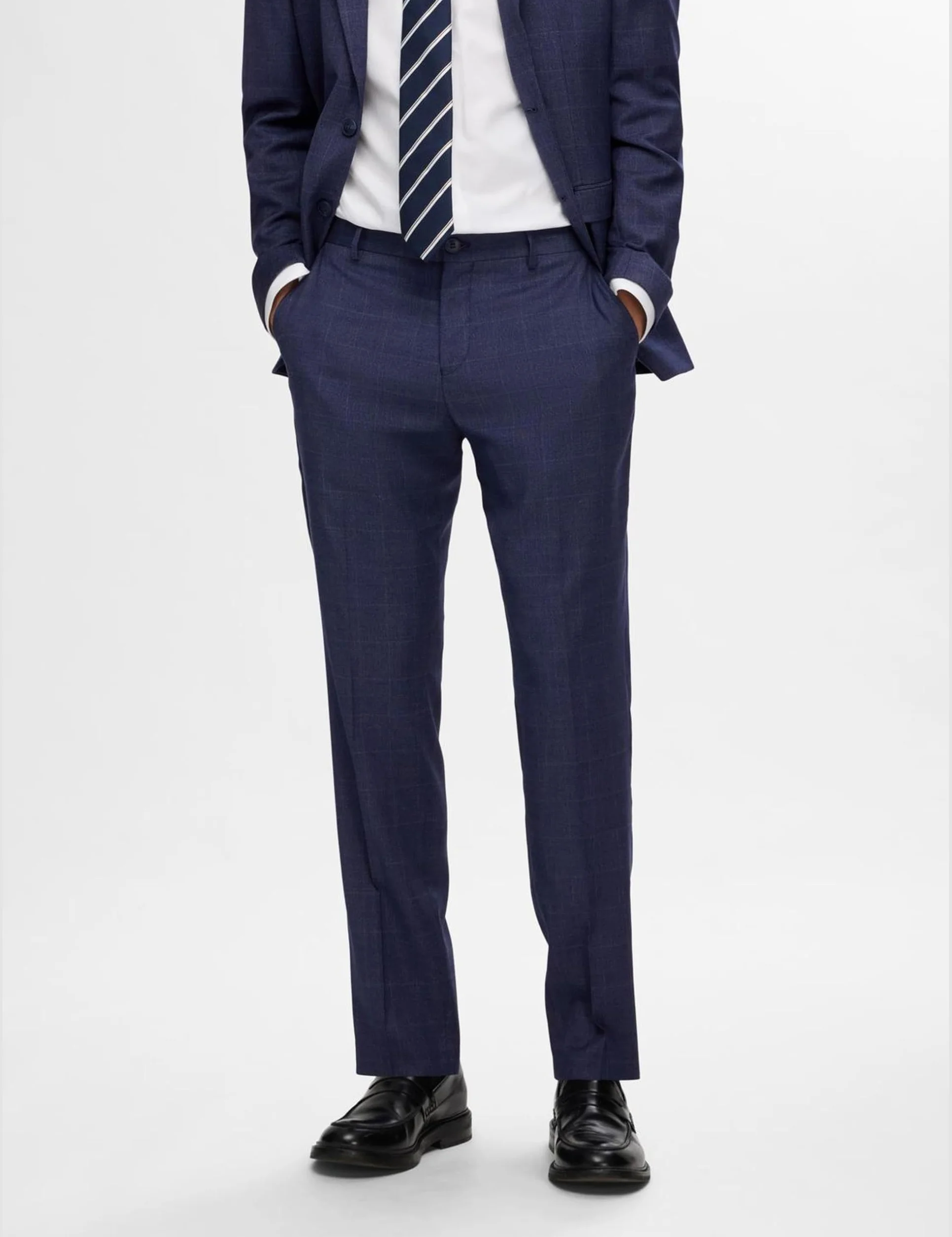 SELECTED HOMME Slhslim-neil Dark Blue Check Trs Noos - Garnitur — spodnie Mężczyźni