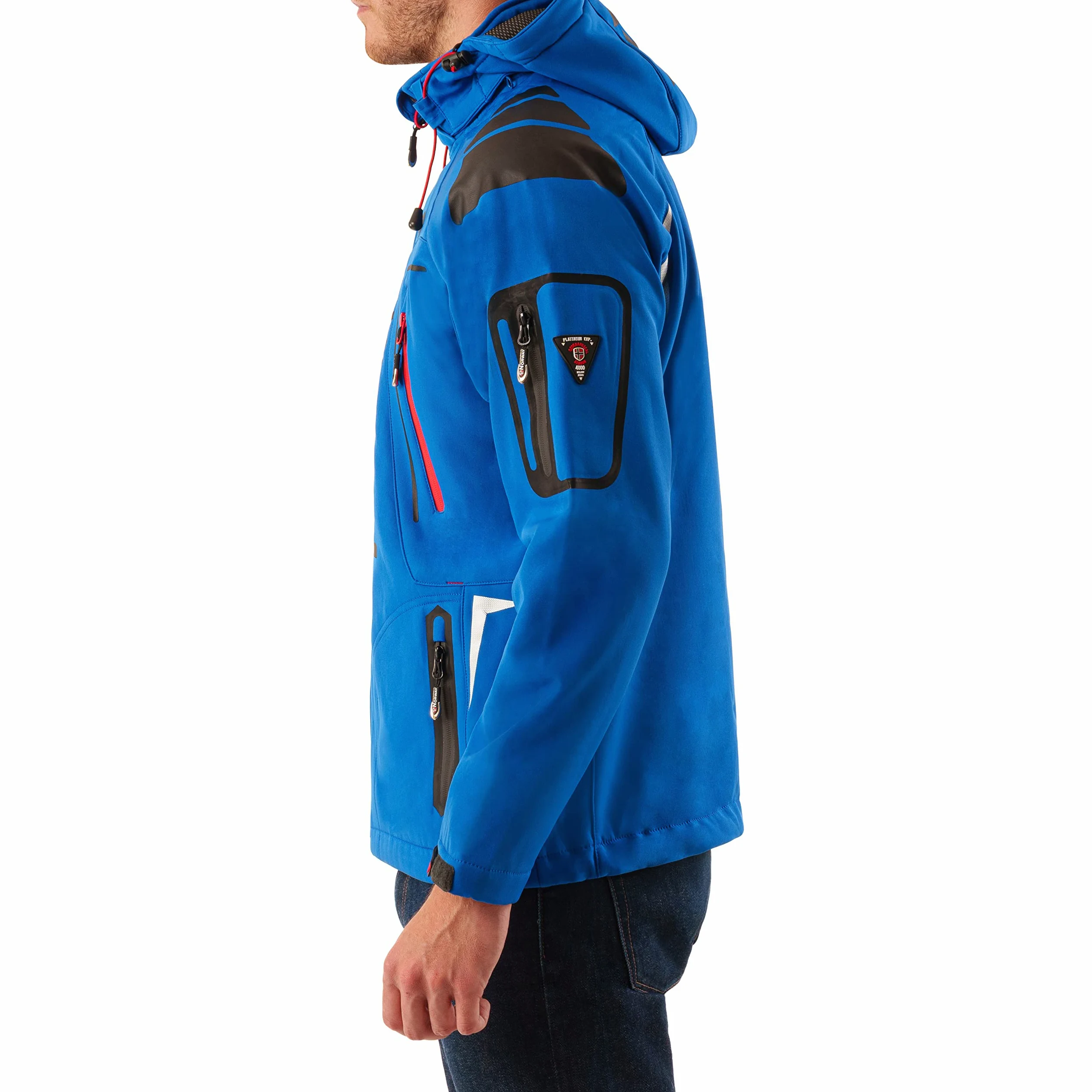 Geographical Norway Męska kurtka softshellowa, funkcyjna, outdoorowa, wodoodporna, w zestawie z beanie urbandreamz, Royal Tn, S
