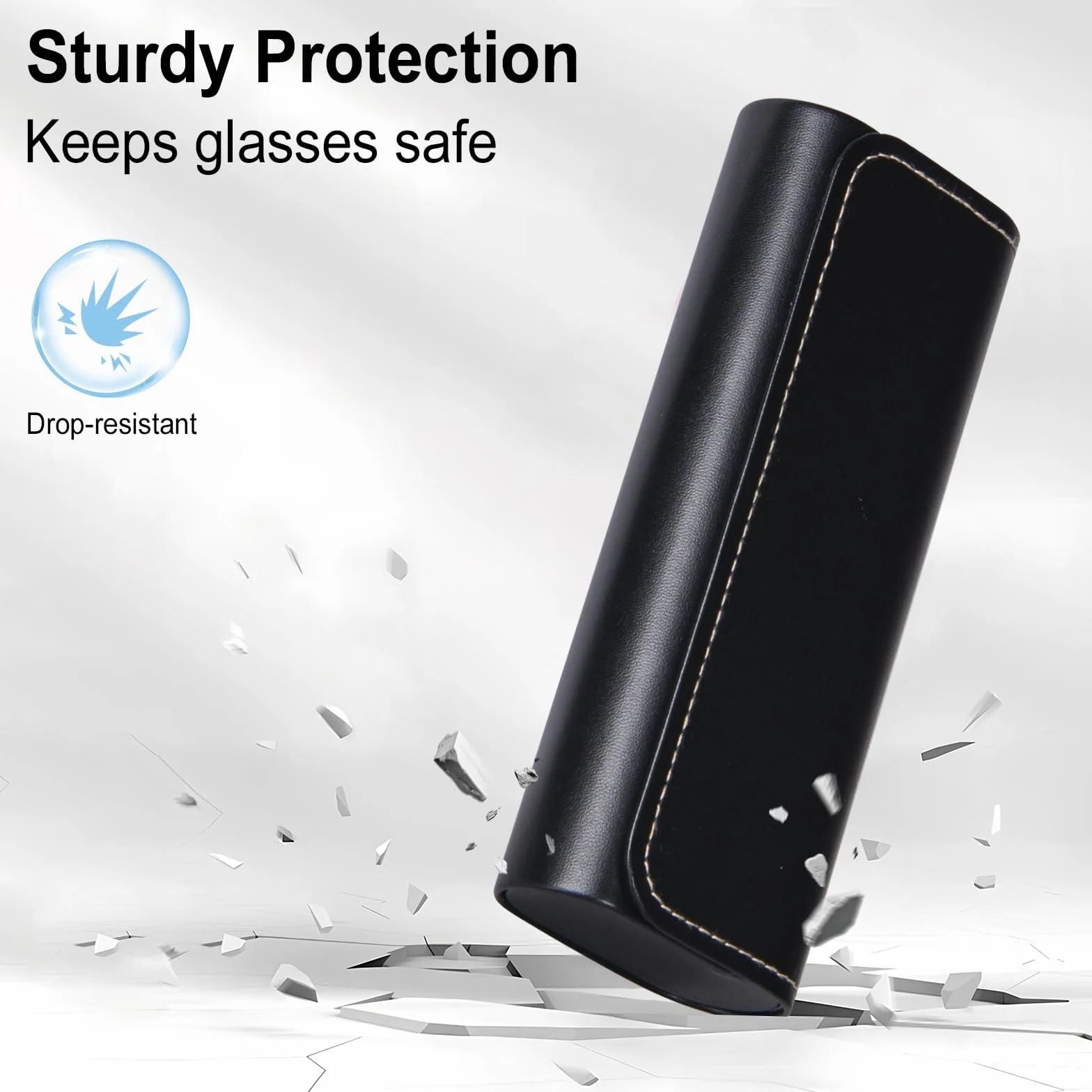 AkoaDa Etui na okulary Hardcase, wysokiej jakości skórzane pudełko na okulary w eleganckiej czerni, twarda obudowa ze ściereczką z mikrofibry, dla kobiet i mężczyzn, idealne do podróży i codziennego