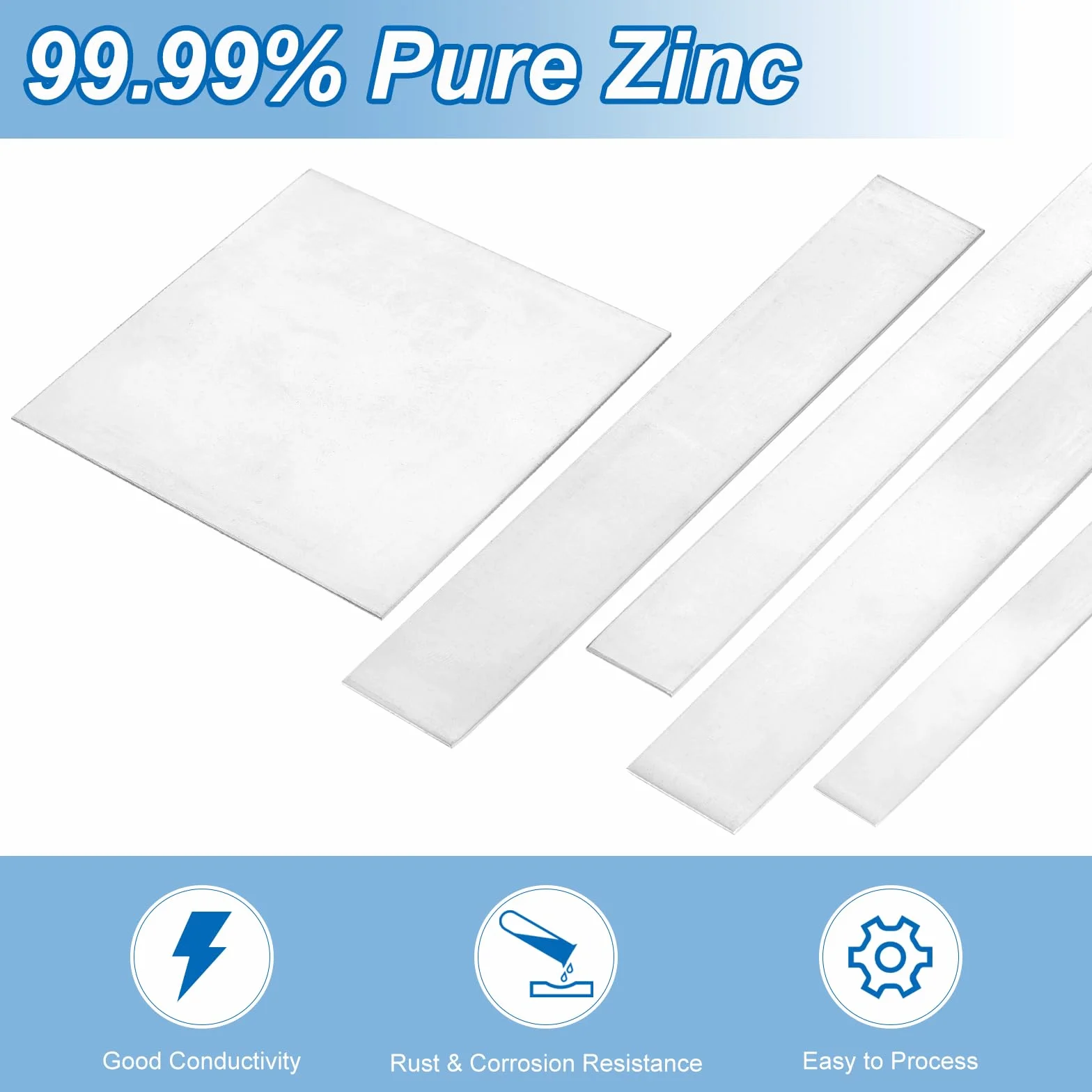 QUARKZMAN 5 sztuk blachy cynkowej, 99%, wysokiej czystości blachy cynkowej, 0,3 x 100 x 100 mm, metalowa, cynkowa, do laboratoriów naukowych, przemysłowych, majsterkowania, majsterkowania