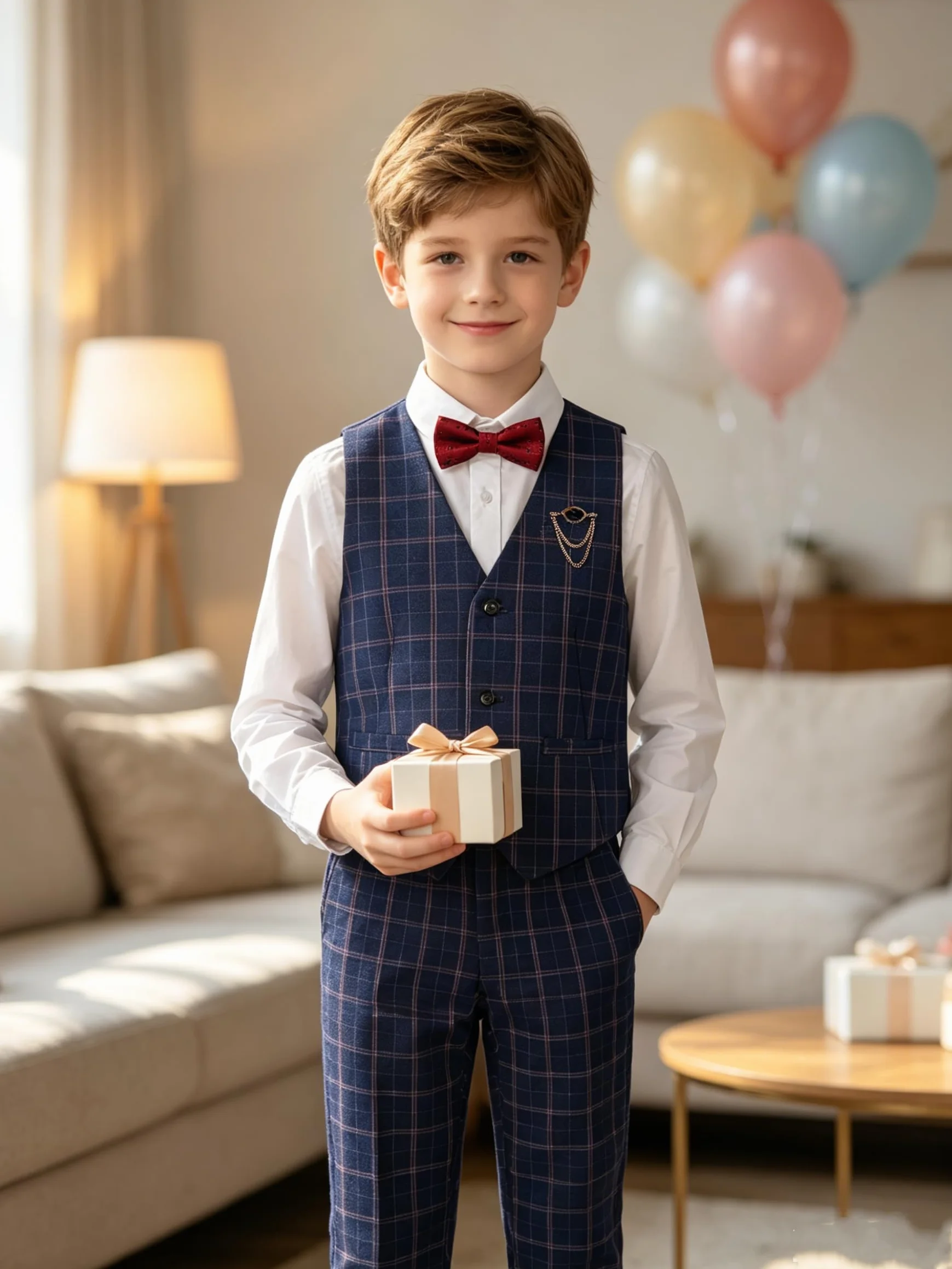 LOLANTA Zestaw kamizelki w kratkę dla chłopców, formalne stroje ślubne dla dzieci, odzież imprezowa Pageboy 3-14 lat