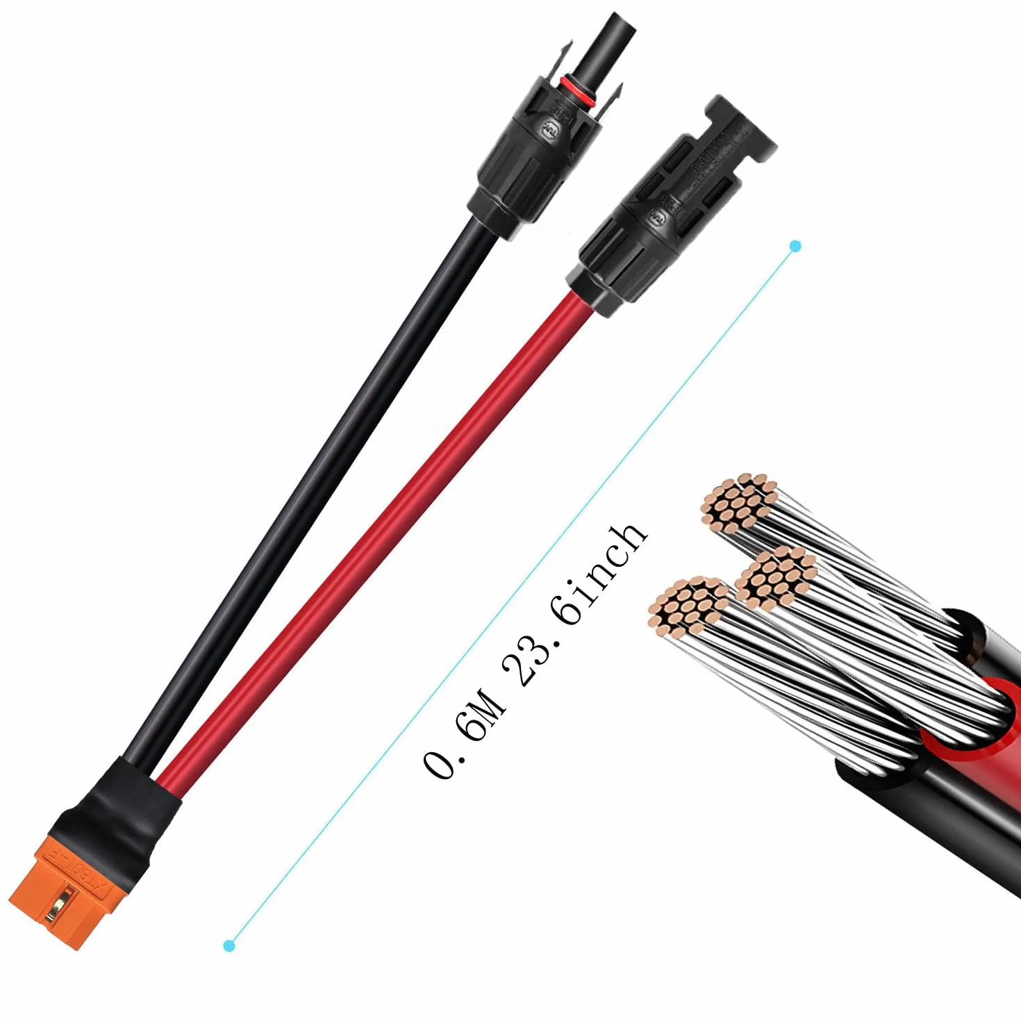 Kabel solarny na XT60i 0,6 m 10AWG XT60I-F, kabel solarny 6 mm2, kabel przedłużający, kompatybilny z przenośną stacją zasilającą (0,6 m)