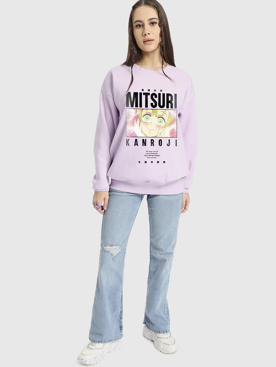 Bewakoof X Demon Slayer Mitsuri damska bawełniana bluza oversize | damska zimowa bluza