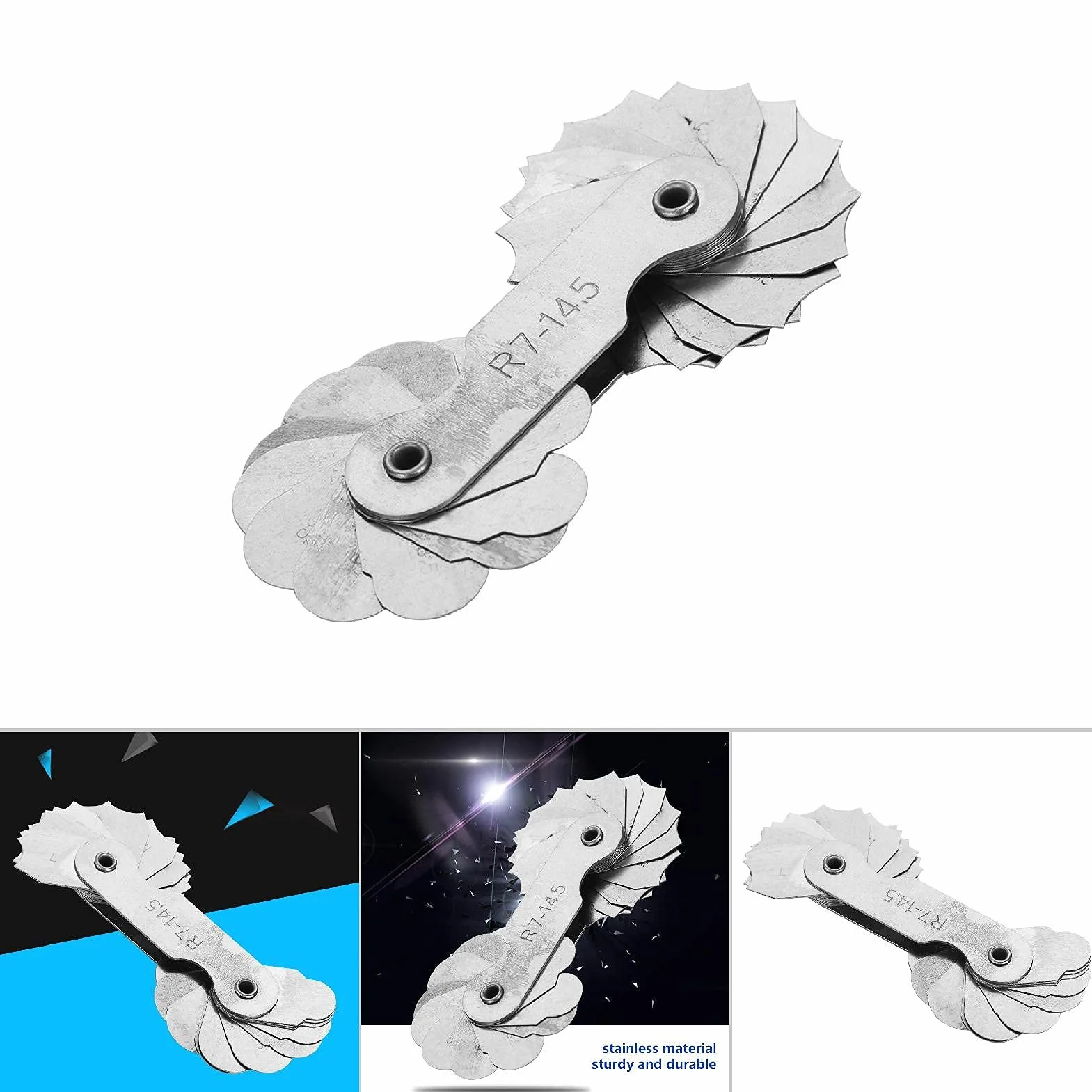 Miernik Zaokrąglenia, Miernik Promienia, R0.3 do 1.5 R1 6.5 R7 14.5 R15 25 R25 50 R52 100MM promień Zaokrąglenia ze Stali Nierdzewnej (R7-14,5 MM)