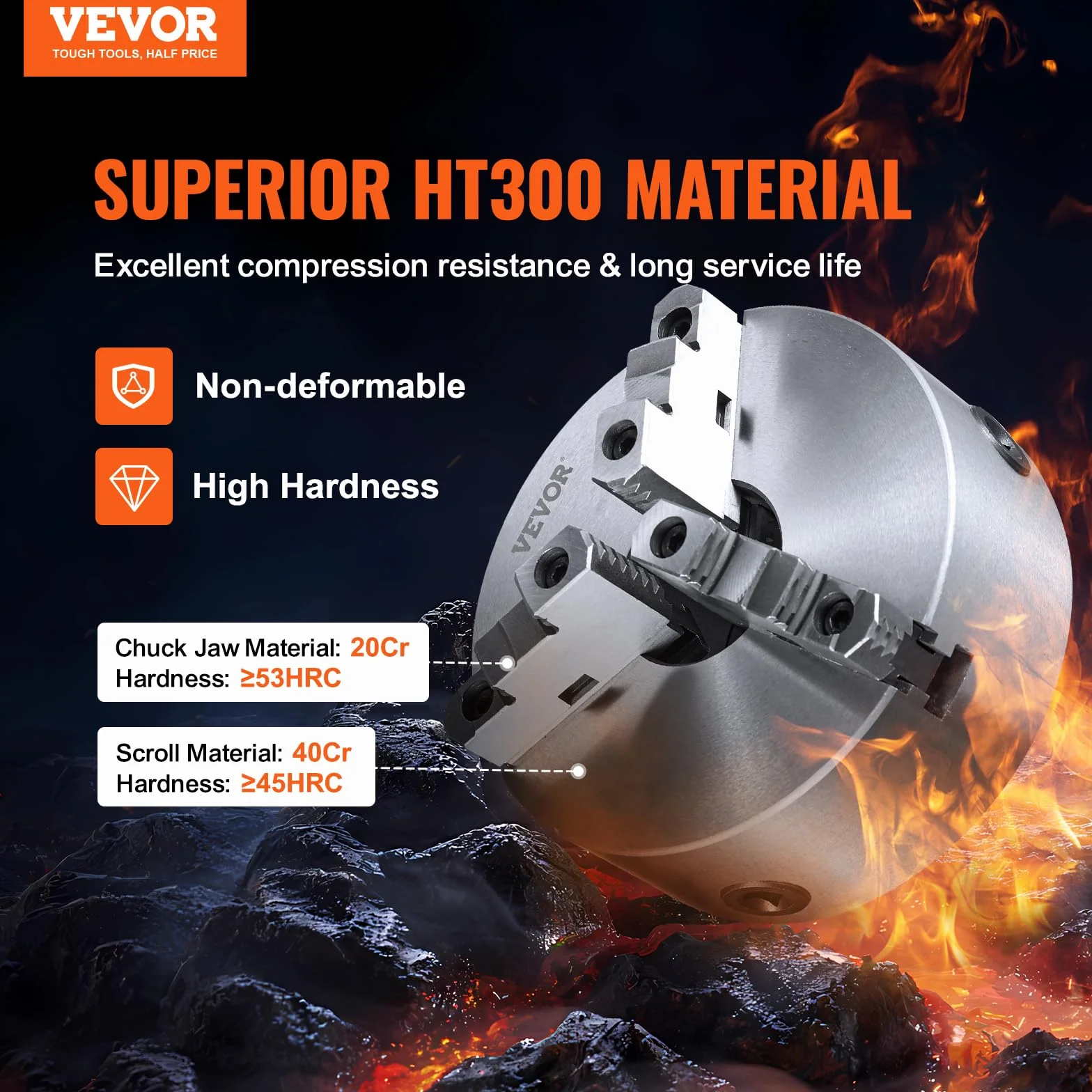 VEVOR Uchwyt tokarski z 3 szczękami 200 mm uchwyt tokarski z 3 bolcami zakres zacisków 4–200 mm samocentrujący uchwyt do tokarki do drewna klucz T i sześciokątny do tokarek frezarek