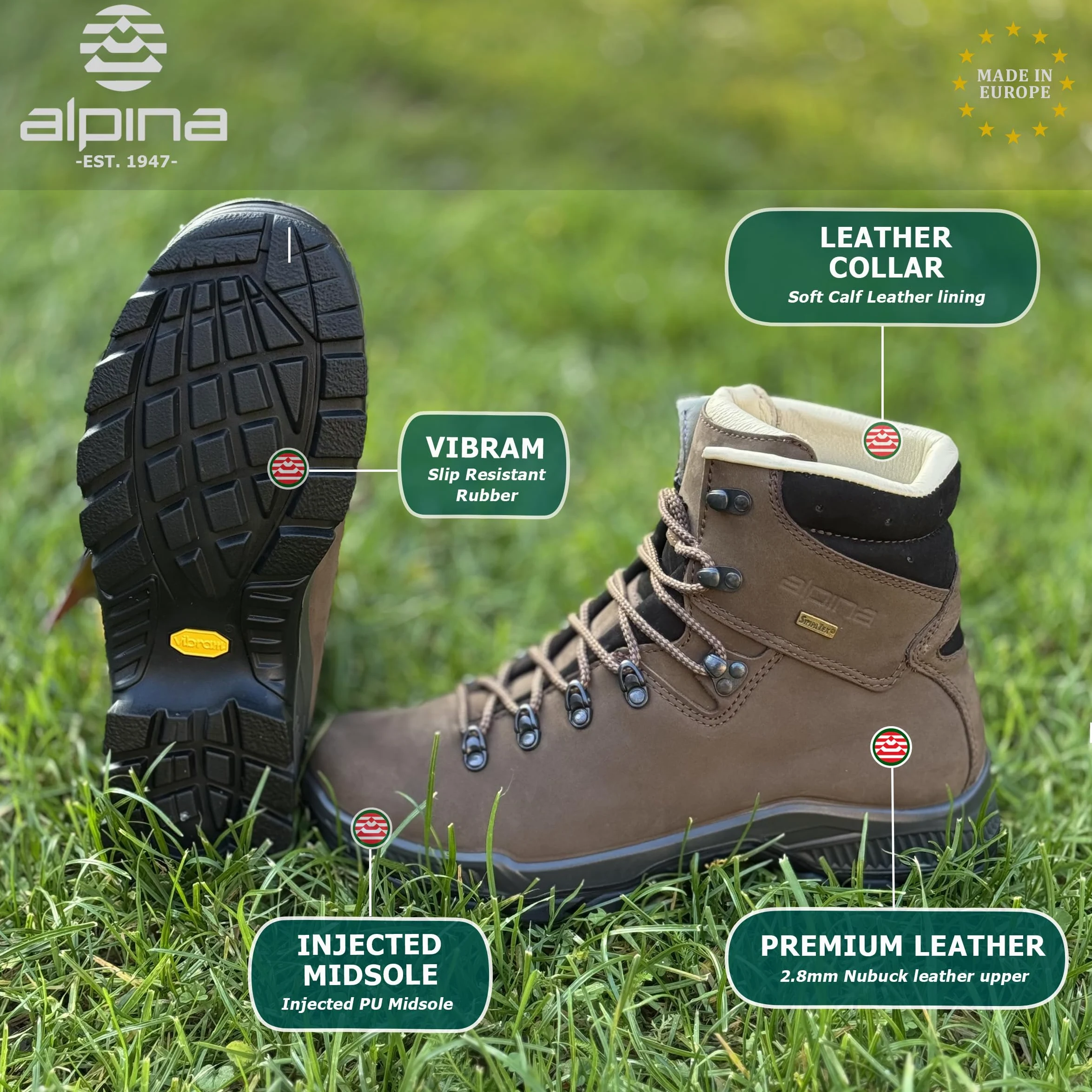 Alpina Tibet Wysokie Buty Trekkingowe Damskie Skórzane | Wodoodporne Buty Trekkingowe z Podeszwą Vibram i Membraną Sympatex