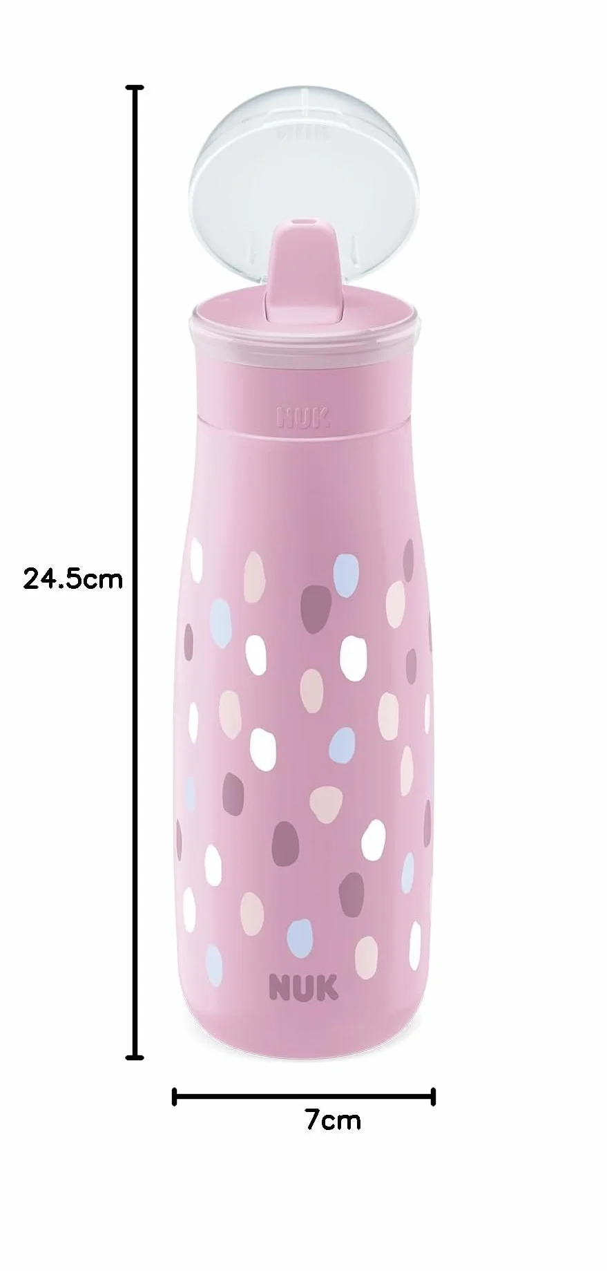 NUK Mini-Me Flip butelka do picia | z niegryzalną nasadką do picia 2 w 1 | zabezpieczona przed wyciekiem | 450 ml | od 12 miesięcy | bez BPA | 1 sztuka | kolor fioletowy