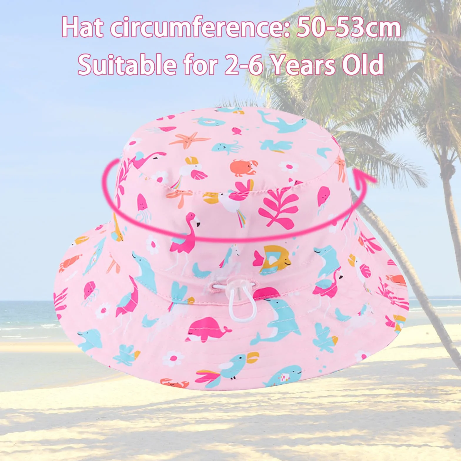 QKURT Kapelusz przeciwsłoneczny dla dzieci, regulowany kapelusz rybacki na lato, czapka plażowa z wzorem zwierzęcym, ochrona przed promieniowaniem UV i wiatroszczelny kapelusz rybacki dla chłopców i