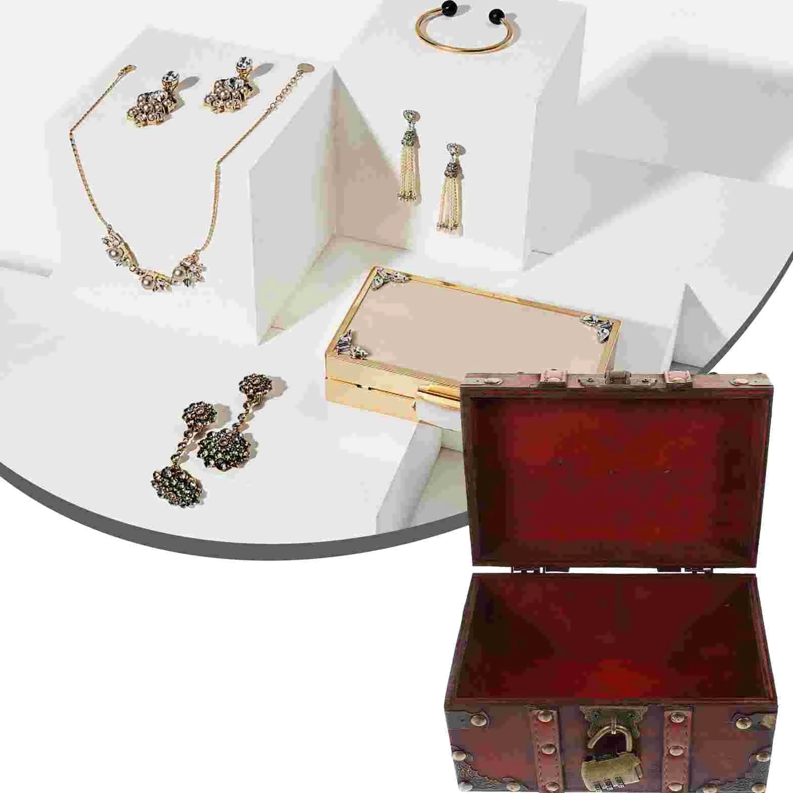 Pudełko Drewniane pudełko do przechowywania Skarb Vintage Drewniane etui na drobiazgi Organizator Ozdobny uchwyt Pamiątki Podróże Biżuteria rzemieślnicza (G 18,00X11,50X10,50cm)