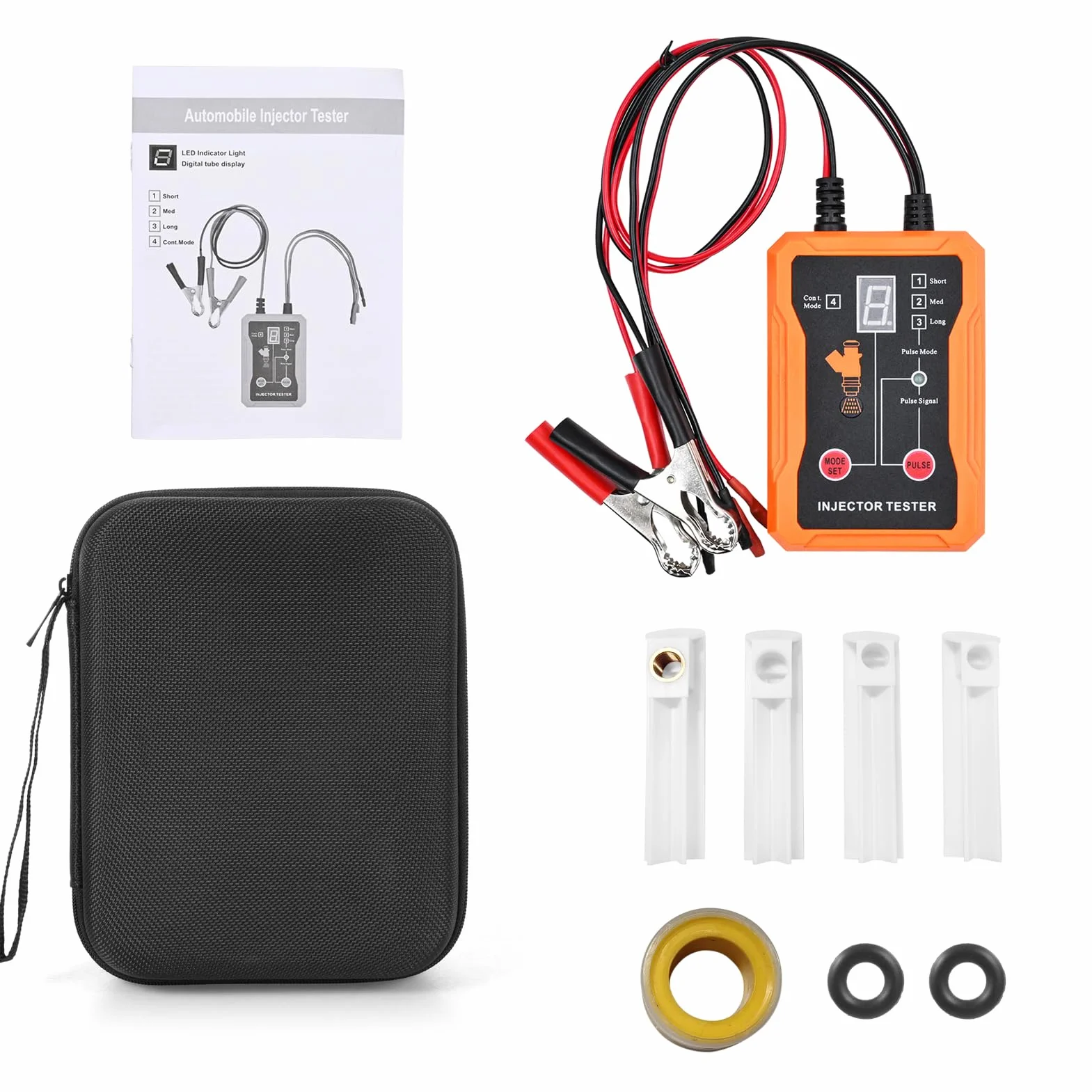 ciciglow Tester i Czyszczenie Wtryskiwaczy Paliwa, 8 Trybów Impulsów 2 Zaciski Wyjściowe, LCD wyświetlają Zwarcie ochronę, z 4 Uniwersalnymi Adapterami, dla 12V EFI GDI Benzynowe (WHITE)