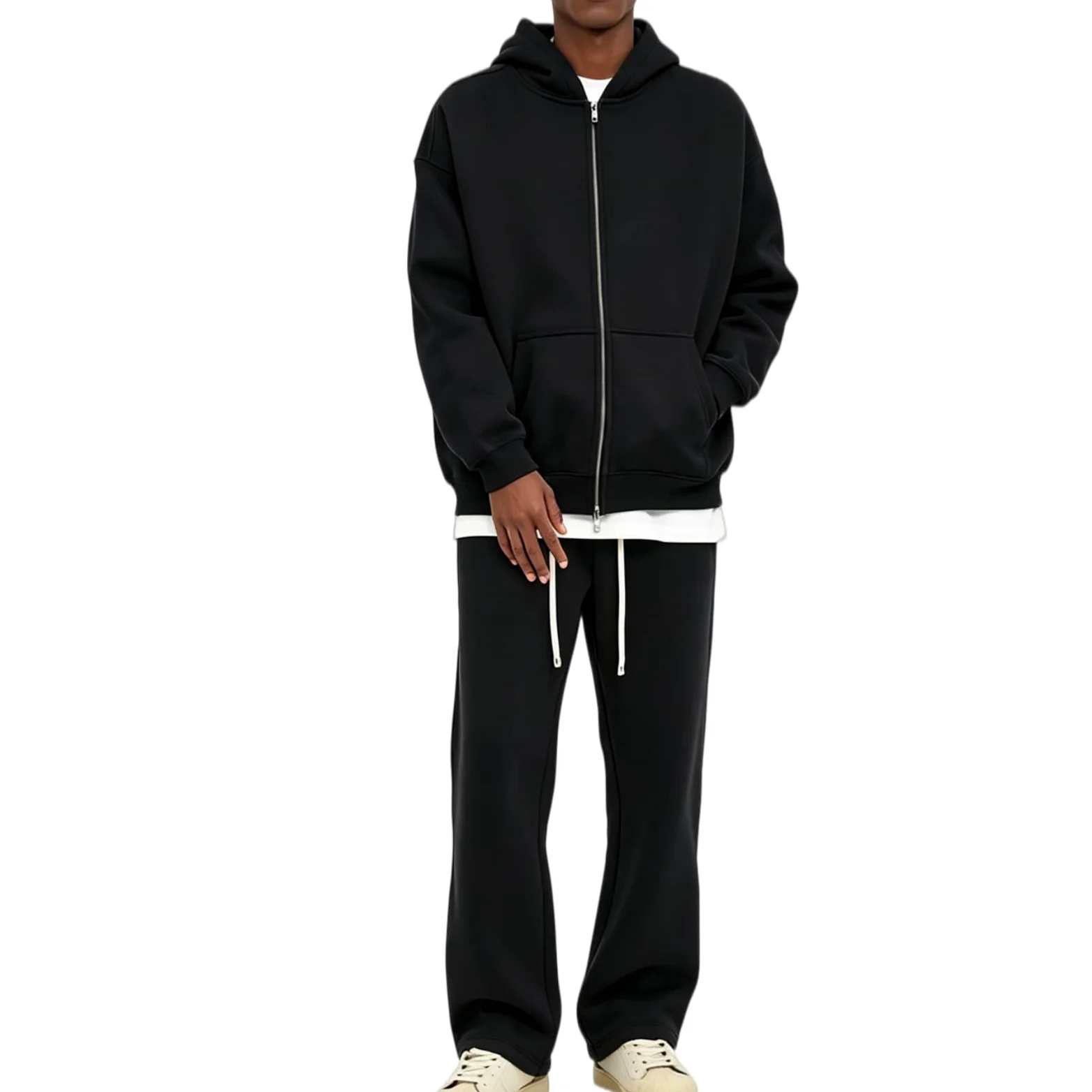 Dres, kurtka dresowa, bluza z kapturem, z zamkiem błyskawicznym, spodnie do joggingu zimowego, czarne, M | Kurtka polarowa unisex z zamkiem błyskawicznym i spodniami do biegania, ciepła i wygodna do codziennego użytku