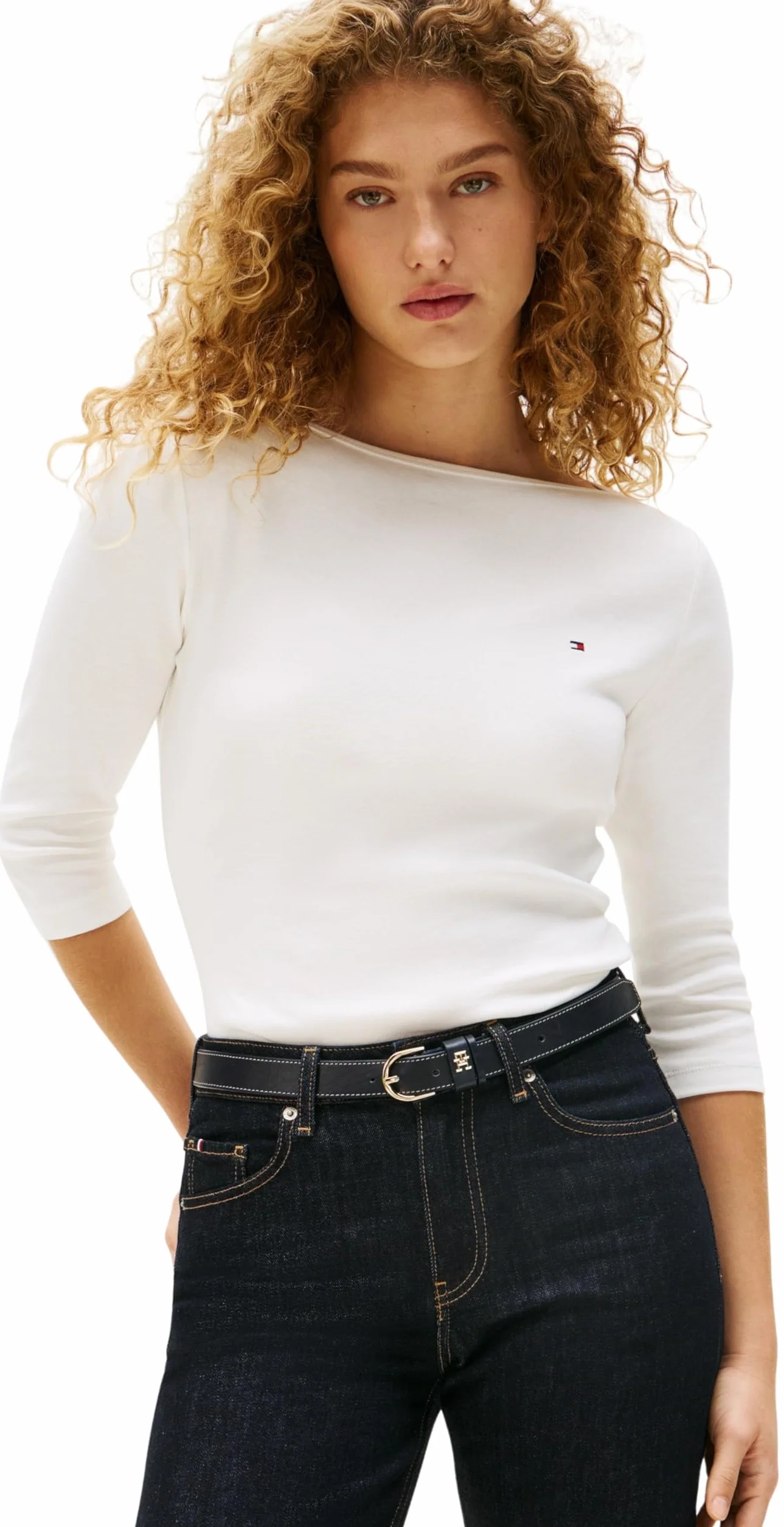 Tommy Hilfiger Damskie topy z dzianiny S/S Biały Nos Ecru S