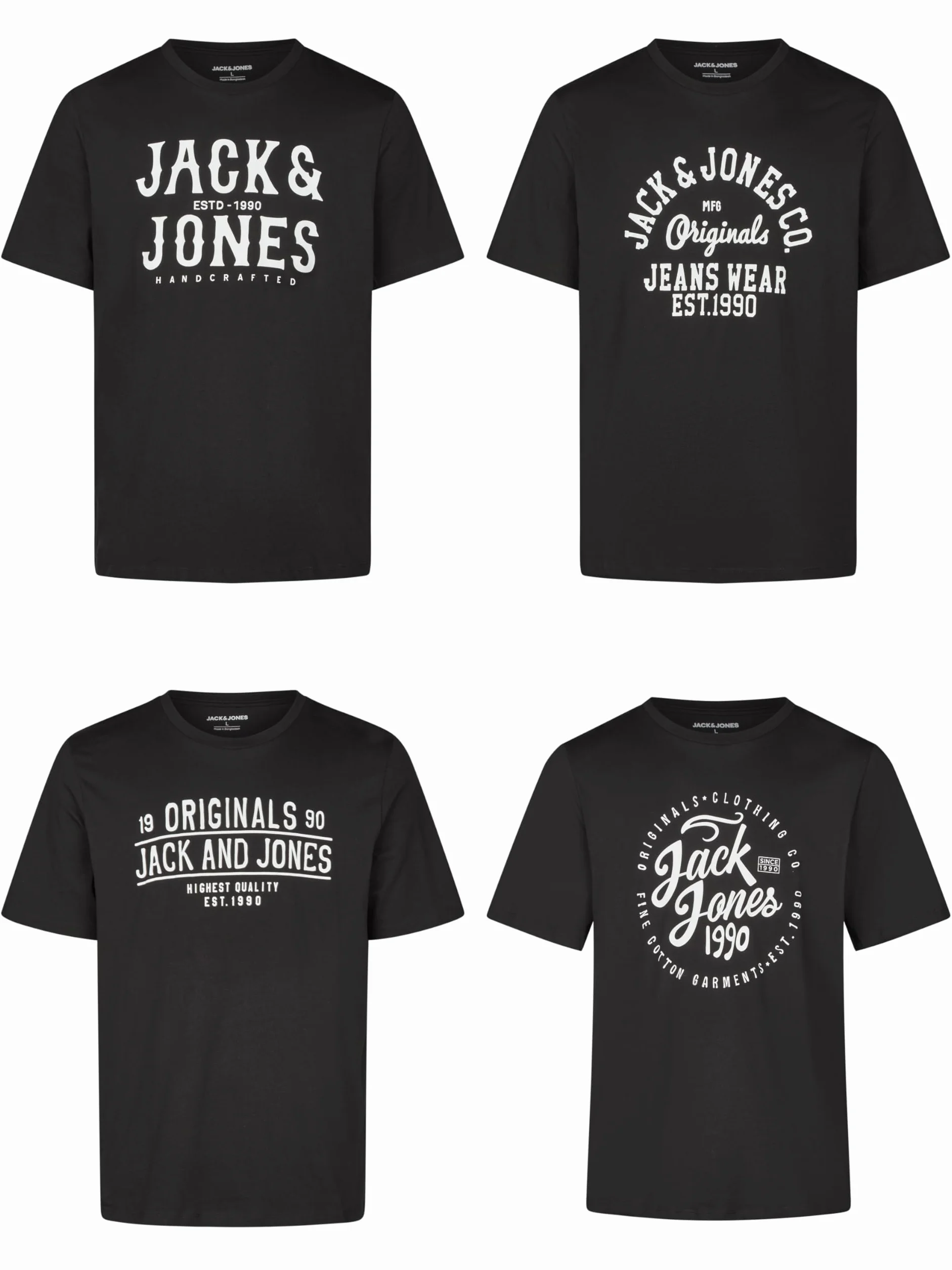 JACK & JONES JJLINO T-shirt z okrągłym dekoltem, z krótkim rękawem, krój regularny, na lato, 100% bawełna, czarny, biały, zielony, czerwony, niebieski, szary, S, M, L, XL, XXL, 3XL