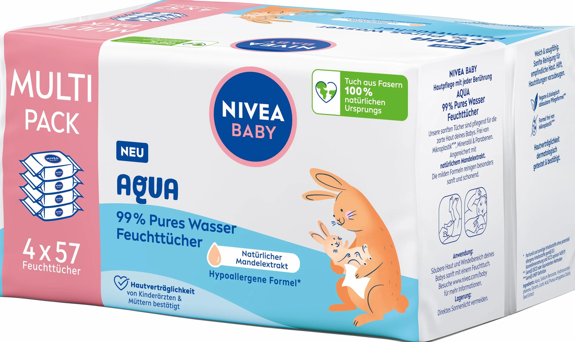 NIVEA Baby Aqua chusteczki nawilżane 4 x 57 szt.