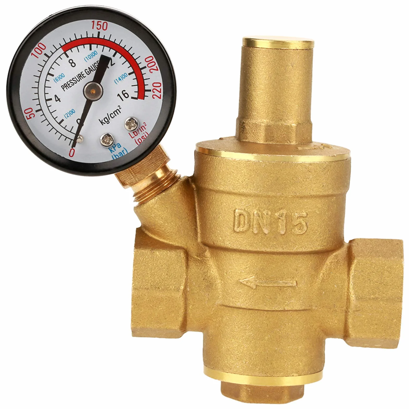 Zawór regulacji ciśnienia DN15 26 mm zawór redukcyjny ciśnienia, mosiądz, regulowany regulator ciśnienia wody z manometrem
