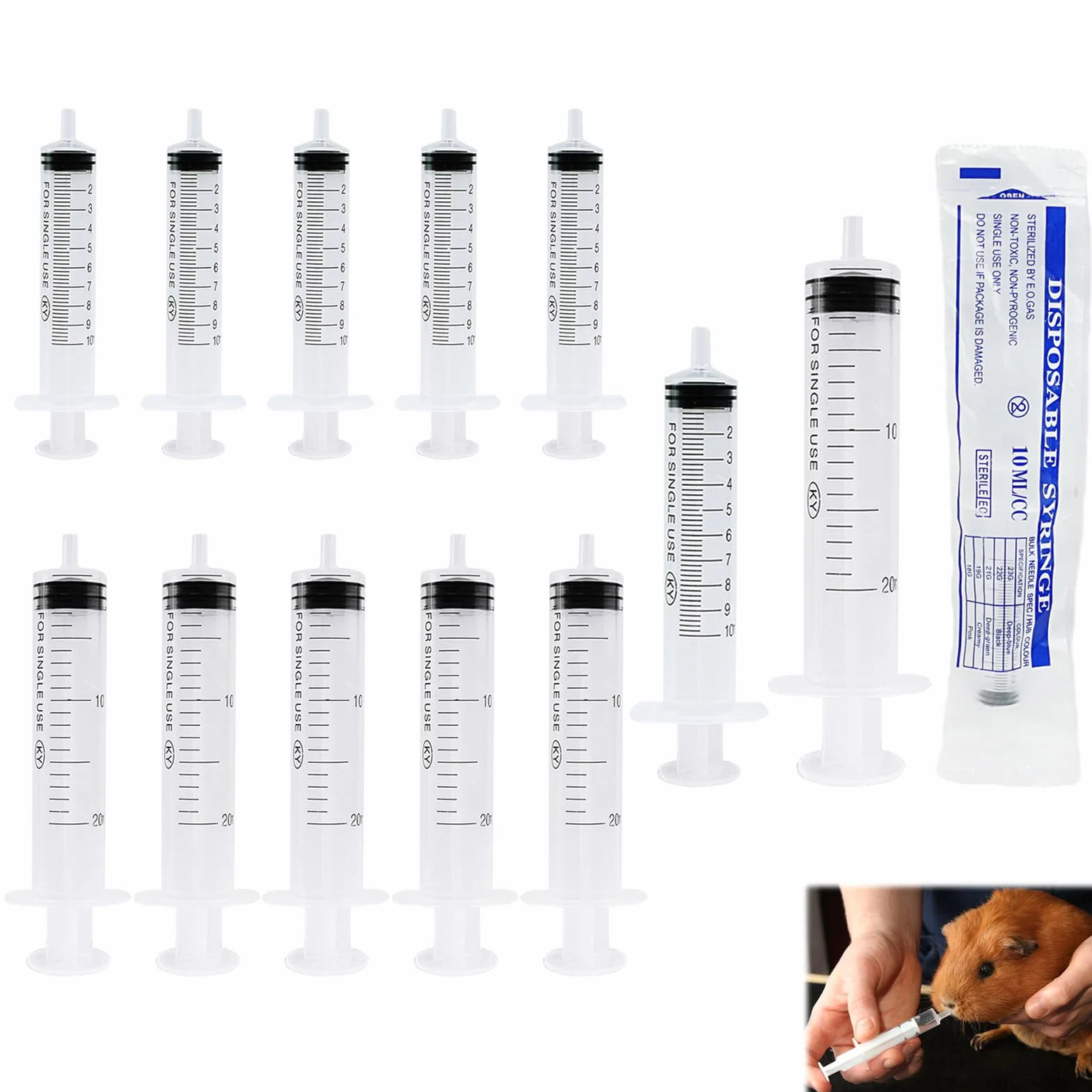 12 sztuk strzykawek 10 ml / 20 ml, jednorazowe strzykawki z tworzywa sztucznego, strzykawka dozująca bez igły, narzędzia wielokrotnego użytku do pomiaru płynu, strzykawki do karmy, do laboratorium,