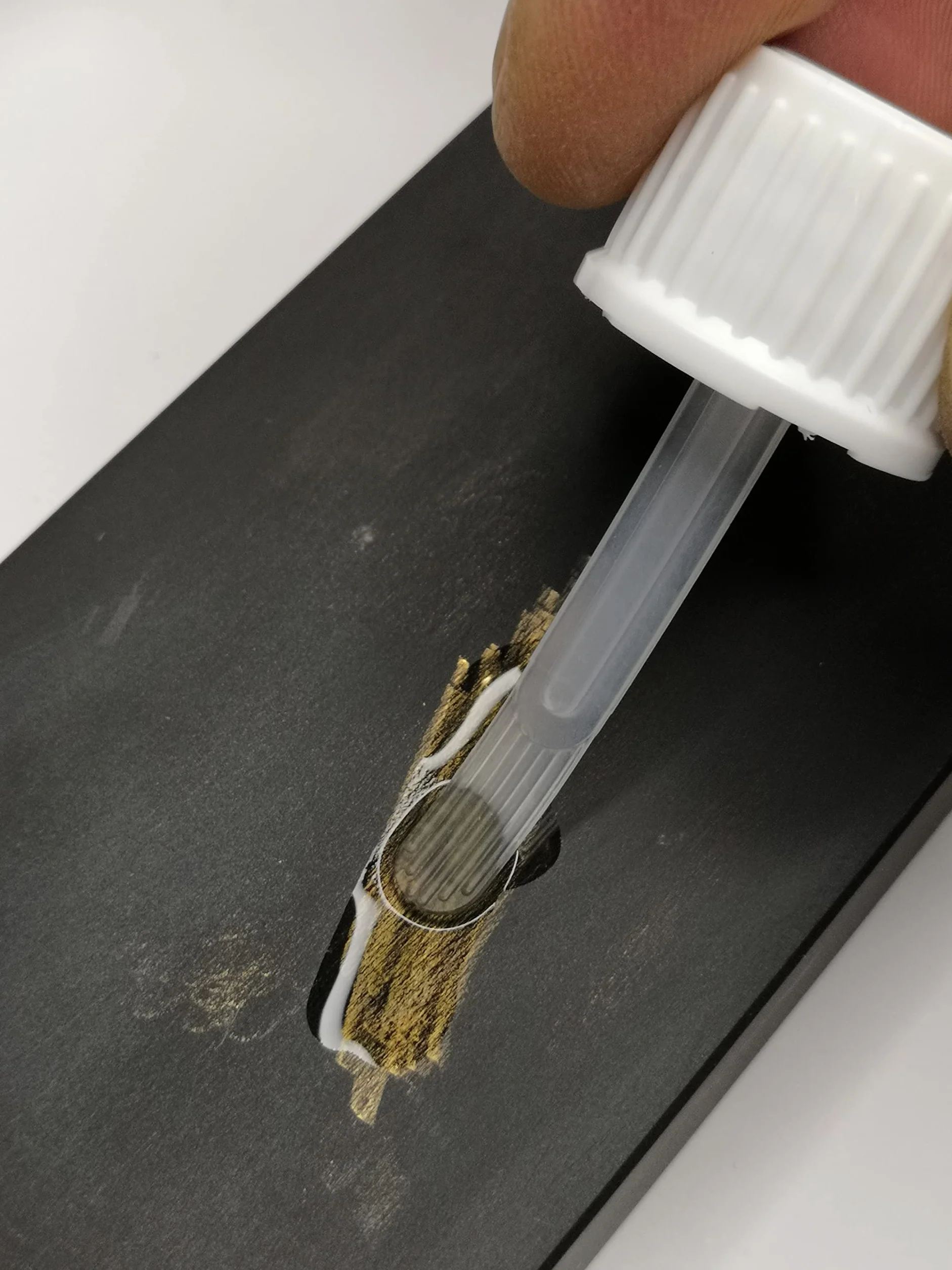 48 € port oferowany Zestaw 6 butelek z szpatułką tester do 9 K złota, 14 K, 18 K, 24 K, srebra i gotowej płyty z kamieniem dotykowym + instrukcja dołączona