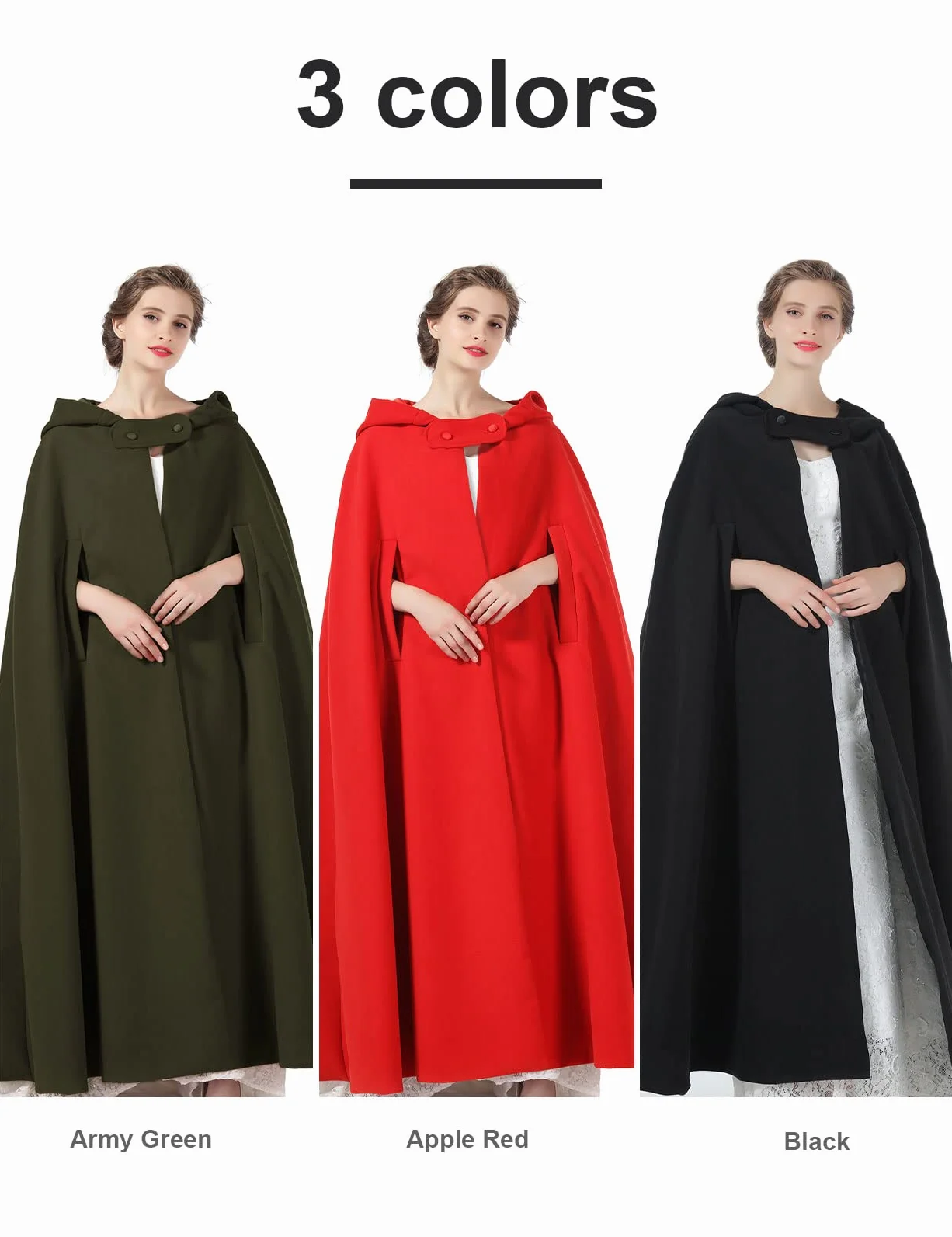 BEAUTELICATE Peleryna z kapturem, płaszcz z mieszanki wełny, damskie ponczo peleryna, luźny trencz, odzież wierzchnia na wesele, jesień, zimę, Halloween, Boże Narodzenie