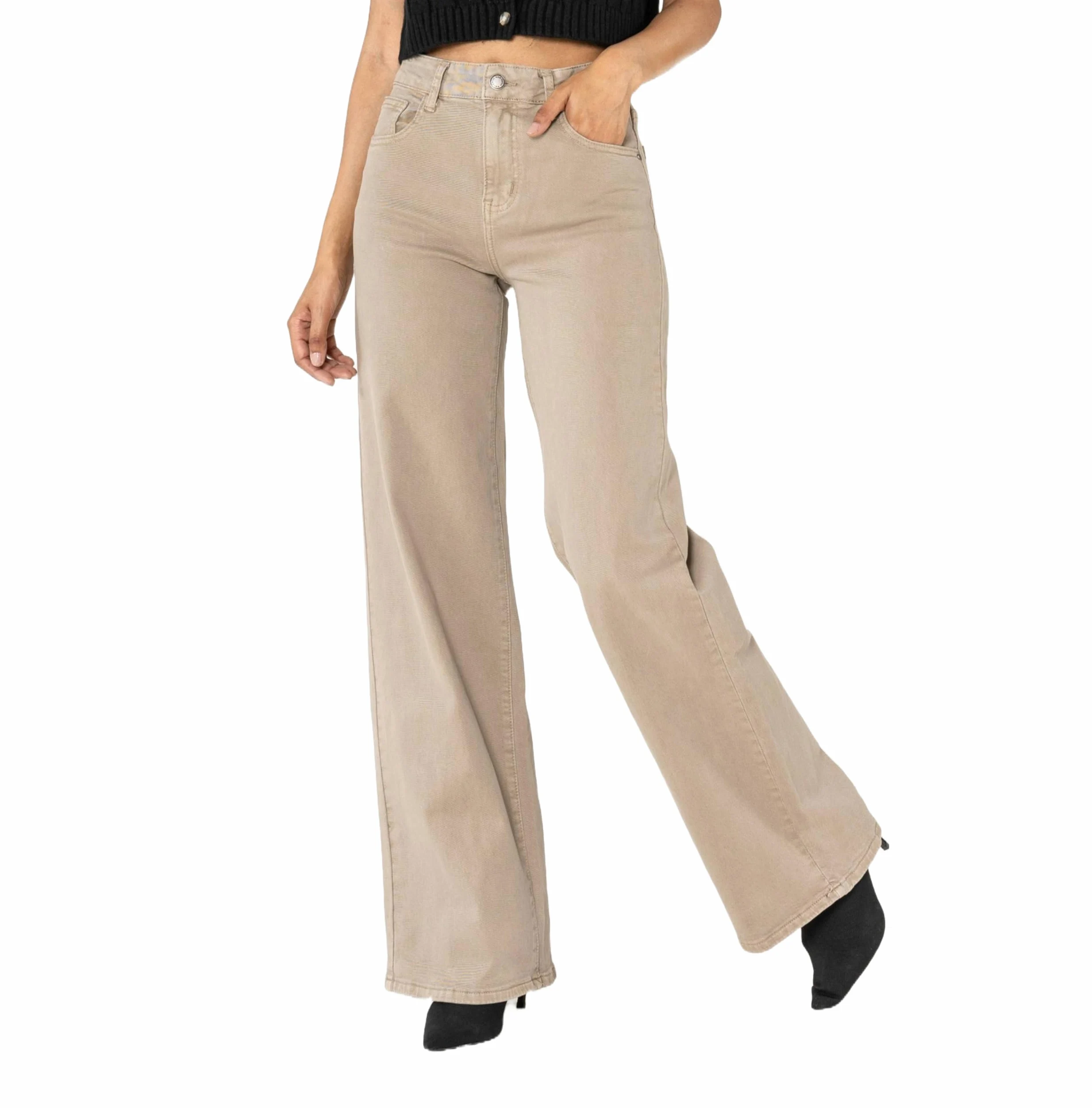 Nina Carter J251 damskie spodnie jeansowe z wysokim stanem szerokie nogawki rozciągliwe Used Look
