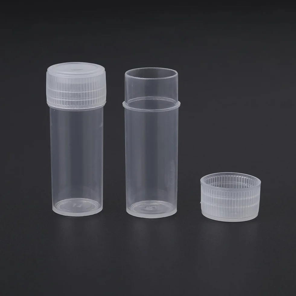 50szt 5ml Plastikowe butelki na próbki, małe, przezroczyste butelki, podróżne plastikowe probówki, nakrętki do fiolek, przezroczyste nakrętki z uszczelką
