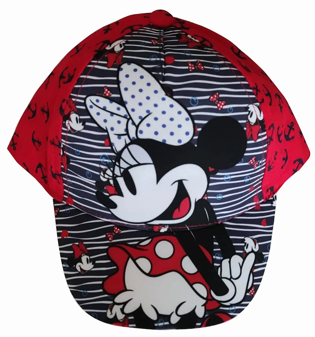 Minnie Maus Czapka Base Cap czapka kapelusz przeciwsłoneczny z motywem Minnie z kokardką, falami i kotwicą dla dzieci, dziewcząt i chłopców