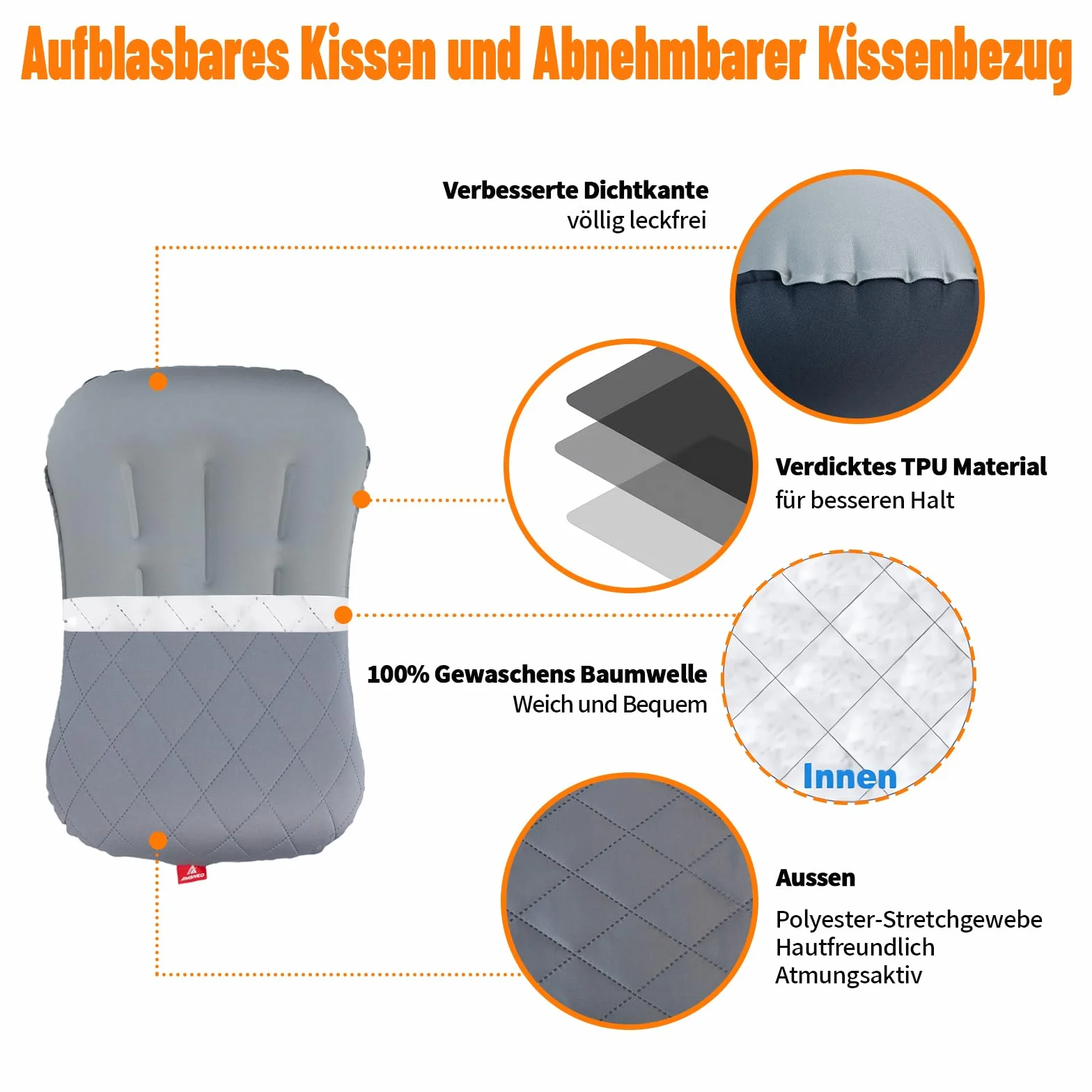 nadmuchiwana poduszka na kemping/podróże, ze zdejmowanymi poszewkami na poduszki i ultralekką poduszką powietrzną na kemping, ergonomiczna poduszka, idealne akcesoria kempingowe, nadmuchiwana