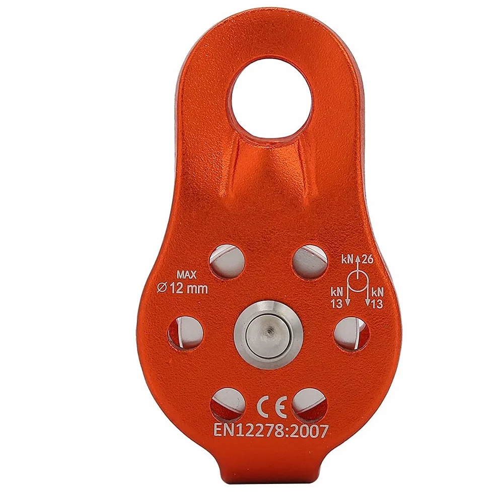ZJchao 26KN Wytrzymały Aluminiowy Blok Linowy Obrotowy Blok Linowy do Liny 12 Mm z Bocznymi Płytami Antykorozyjnymi Płynny Obrót do Wspinaczki, Ciągnięcia i Transportu (ORANGE)