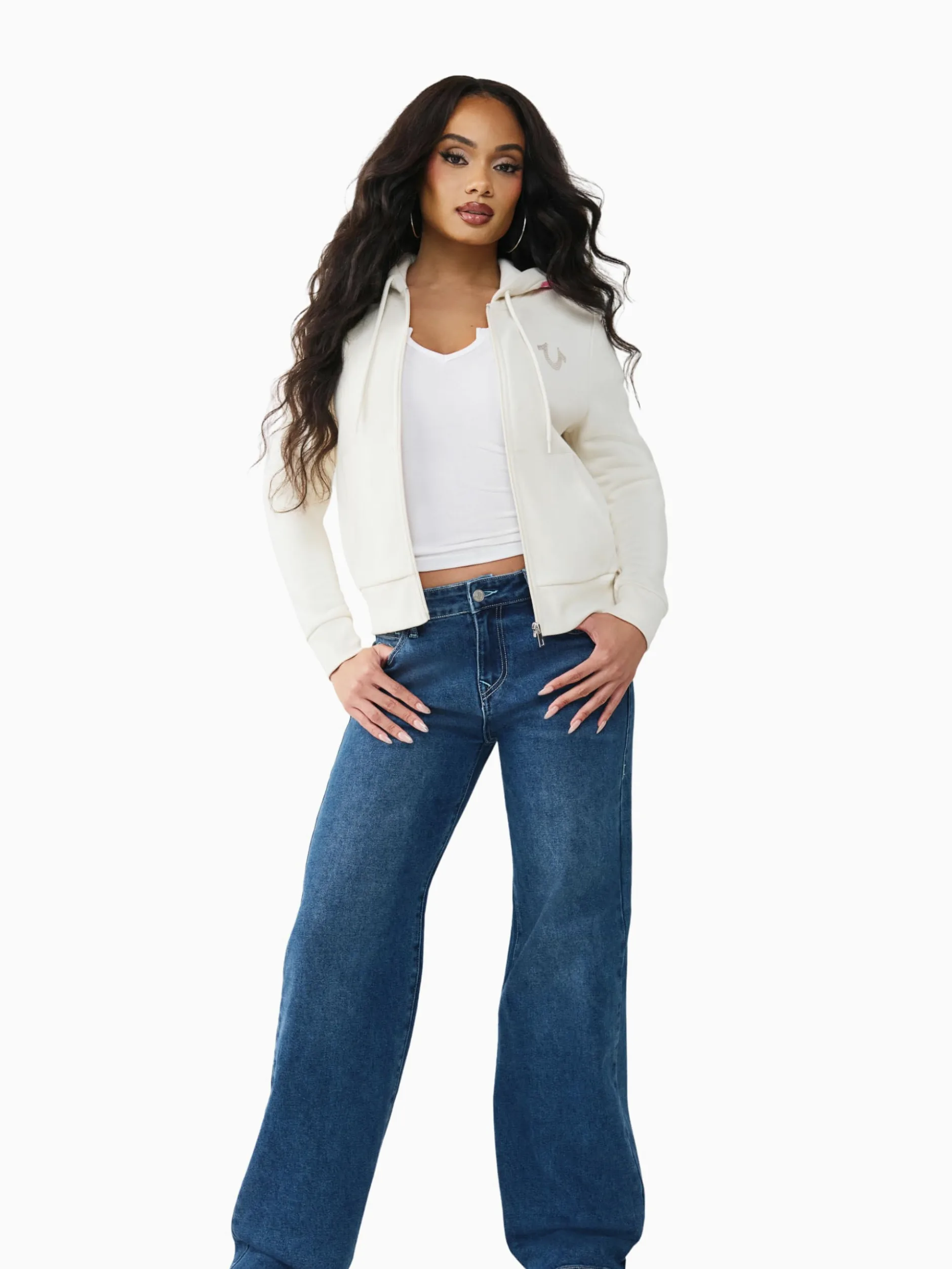 True Religion Damska bluza z kapturem Buddha z kapturem, złamana biel, XL