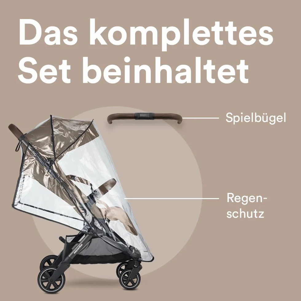 Easywalker JackeyNXT wózek dziecięcy 0-22 kg, lekki, automatycznie składany, kompatybilny z pokrowcem przeciwdeszczowym – brązowy Mocha
