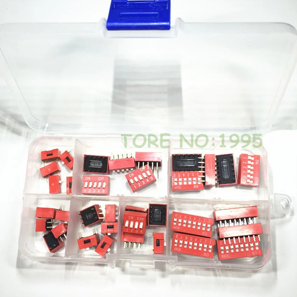 35 szt. 1 2 3 4 5 6 8 pozycji 2,54 mm przesunięcia przełącznik DIP montaż PCB dwurzędowy czerwony