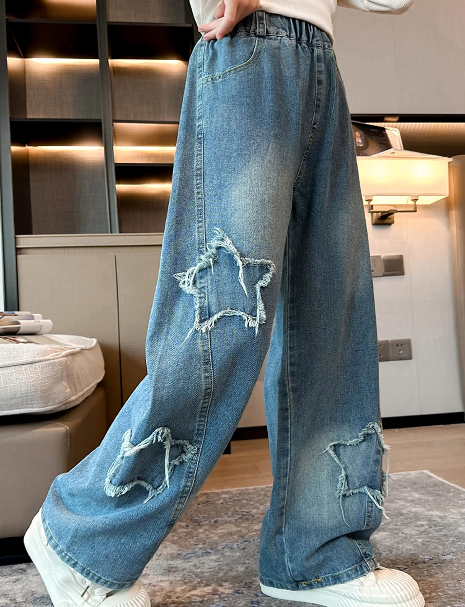 SEAUR Plus Size Girls Jeans Vintage Jeans Baggy Denim Pants Kids Loose Fit Jeans Wide Leg Jeans Y2K Dziewczęce spodnie jeansowe