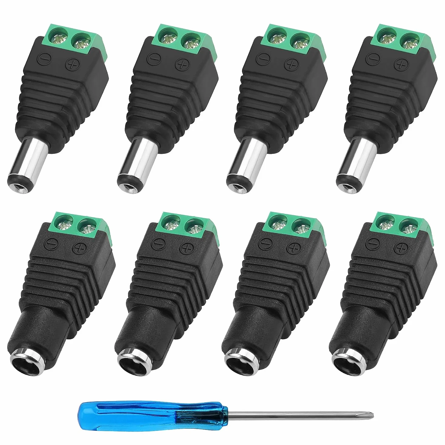 YIXISI 4 Par 5.5x2.1 mm 12V Męskie Żeńskie Złącze Zasilania Prądem Stałym, Złącze Wtykowe z Zaciskiem Śrubowym DC, Wtyk Adaptera Złącza Zasilania Jack DC, do Taśmy LED Kamery Monitoringu CCTV