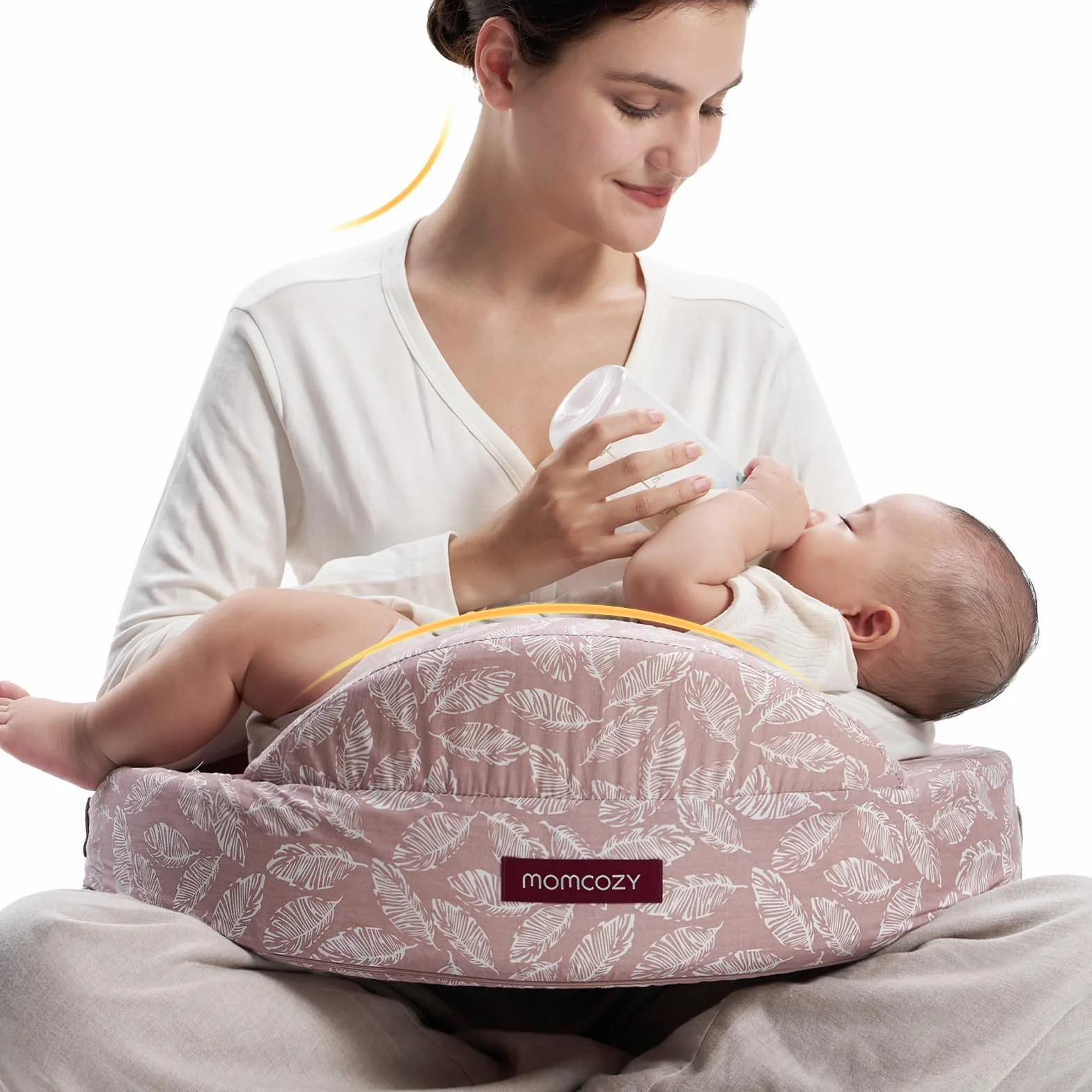 momcozy Poduszka do karmienia z pianki memory z bezpiecznym obramowaniem – ergonomiczna poduszka do karmienia i przechowywania z regulowanym paskiem i zdejmowaną poszewką bawełnianą, różowa
