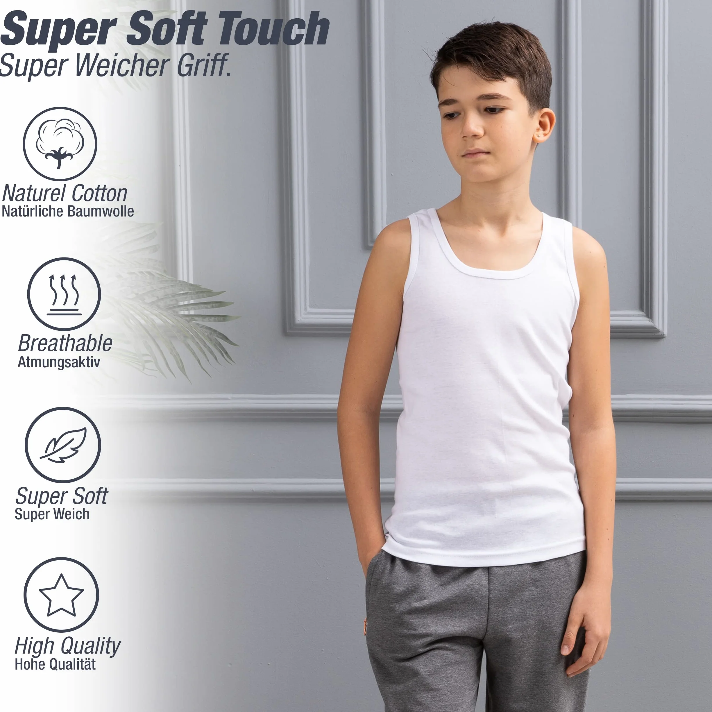 LOREZA ® 6 sztuk podkoszulek chłopięcych, 100% bawełna, tank top