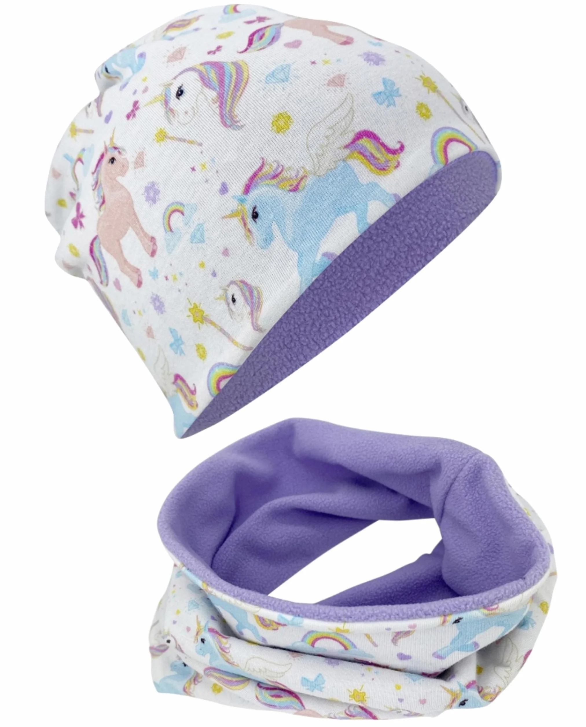 HECKBO Zestaw czapka beanie i komin dla dzieci z polaru 95% bawełny dwustronny