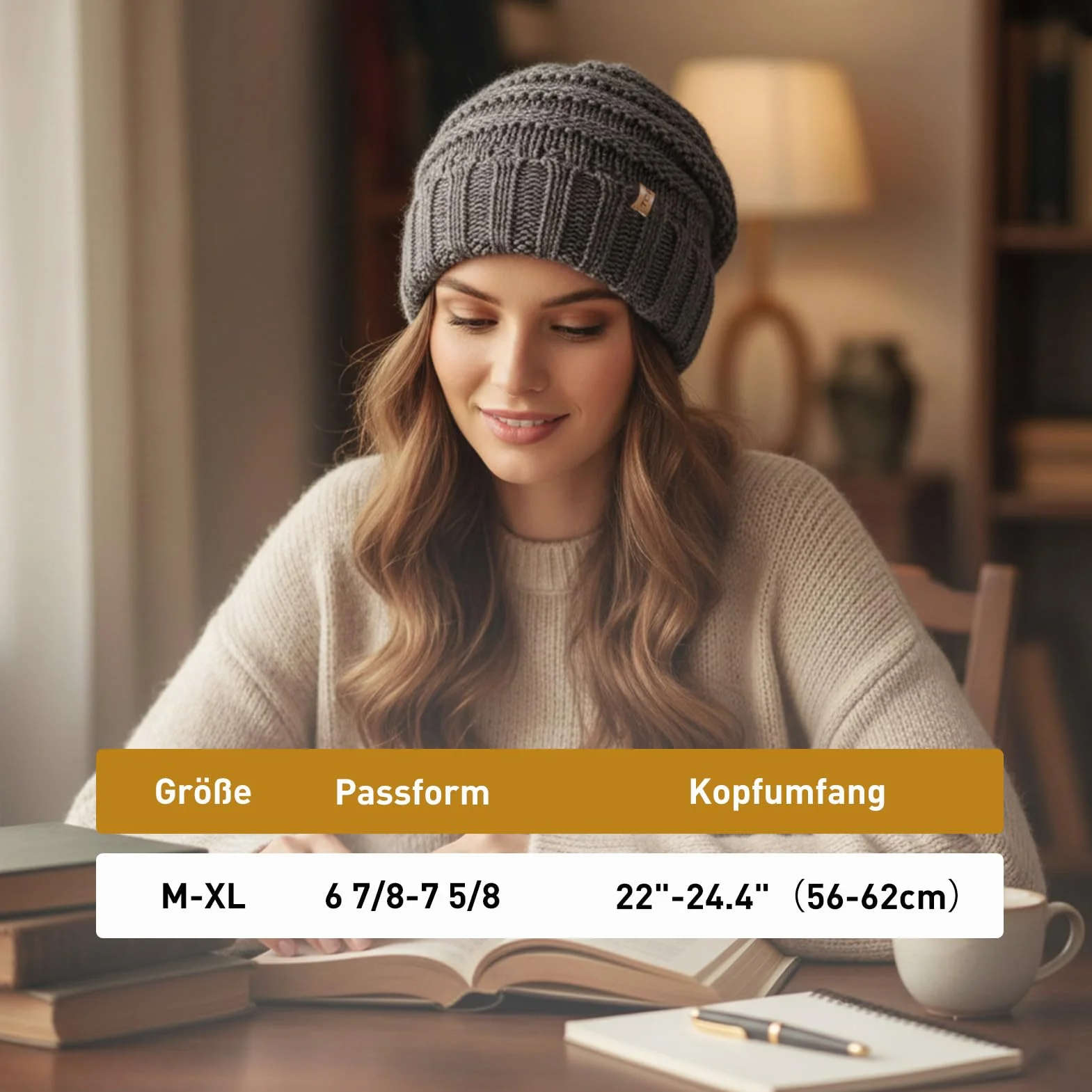 TOP-EX M/L/XL 100% wełna Slouch Beanie damska ciepła czapka zimowa czapka dzianinowa z podszewką polarową