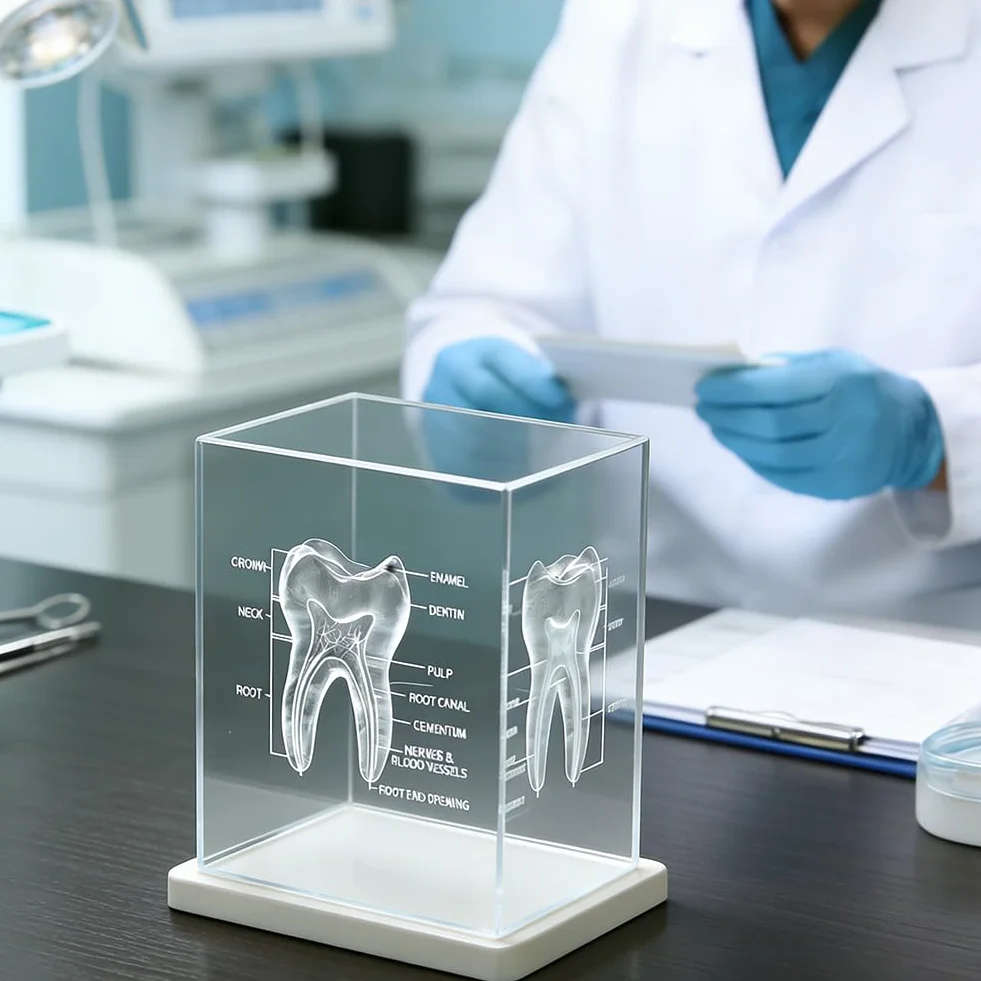 Anatomiczny model z kryształami zębowymi 3D – sześcienny anatomiczny model zębów do medycyny i dekoracji, prezent dla dentystów