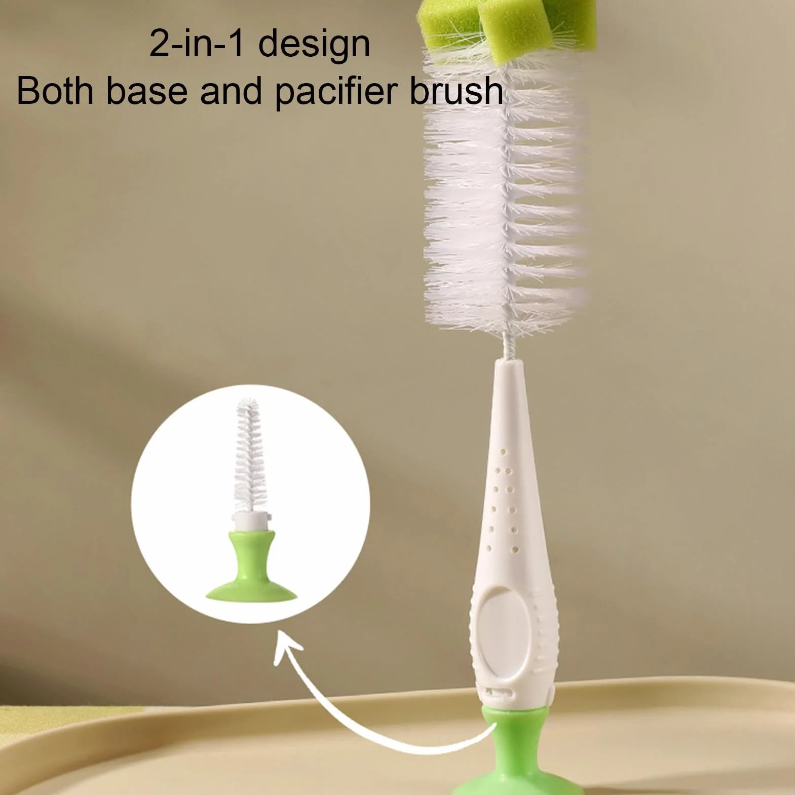 Szczotka do butelek dla niemowląt, stojak na przyssawkę 2 w 1, nylon PP silikonowy materiał do czyszczenia sutków do domu i podróży, 27 x 5 cm, 35 g